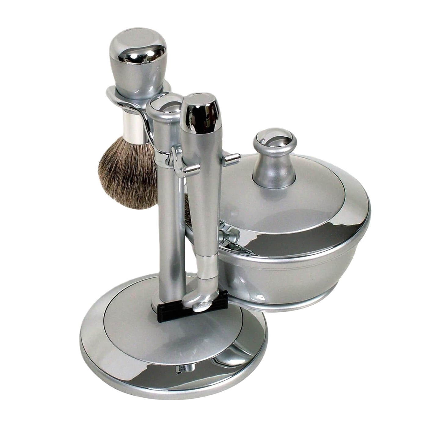 Comoy Mac3 Pewter/Chrome Shave Set/Bowl