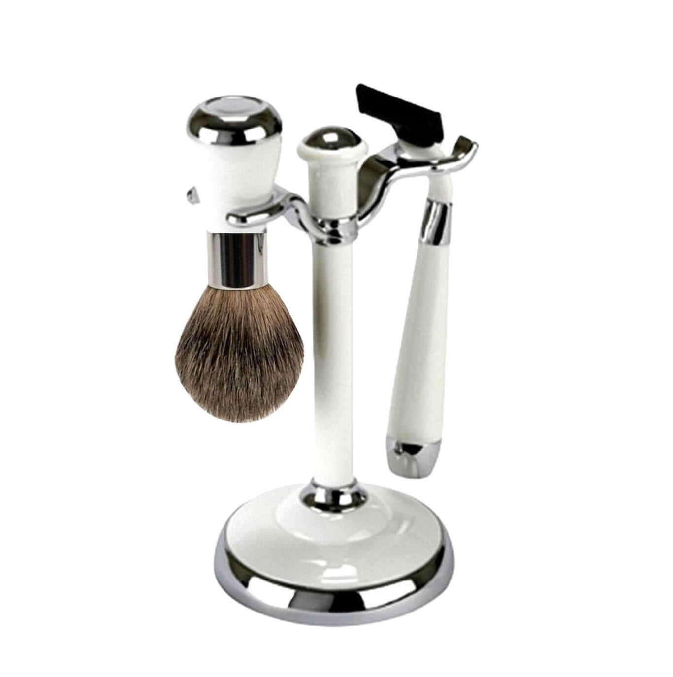 Comoy Mach3 White/Chrome Shave Set