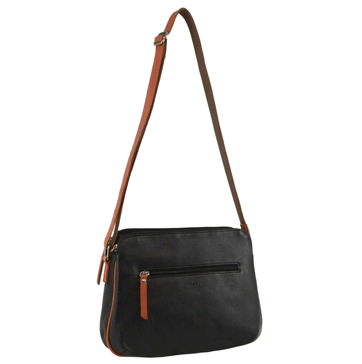 Milleni Ladies Nappa Leather Crossbody Bag in Black/Cognac