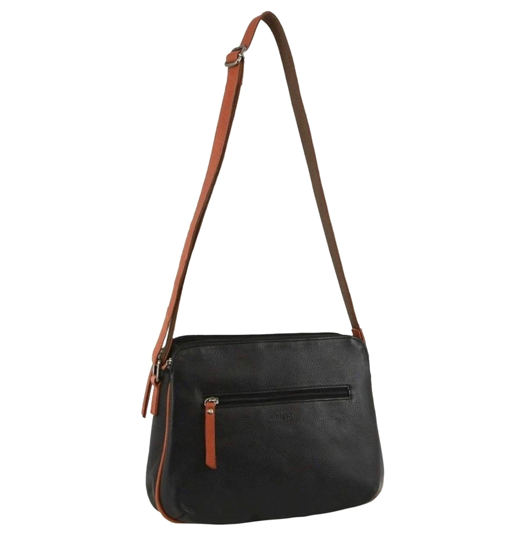 Milleni Ladies Nappa Leather Crossbody Bag in Black/Cognac