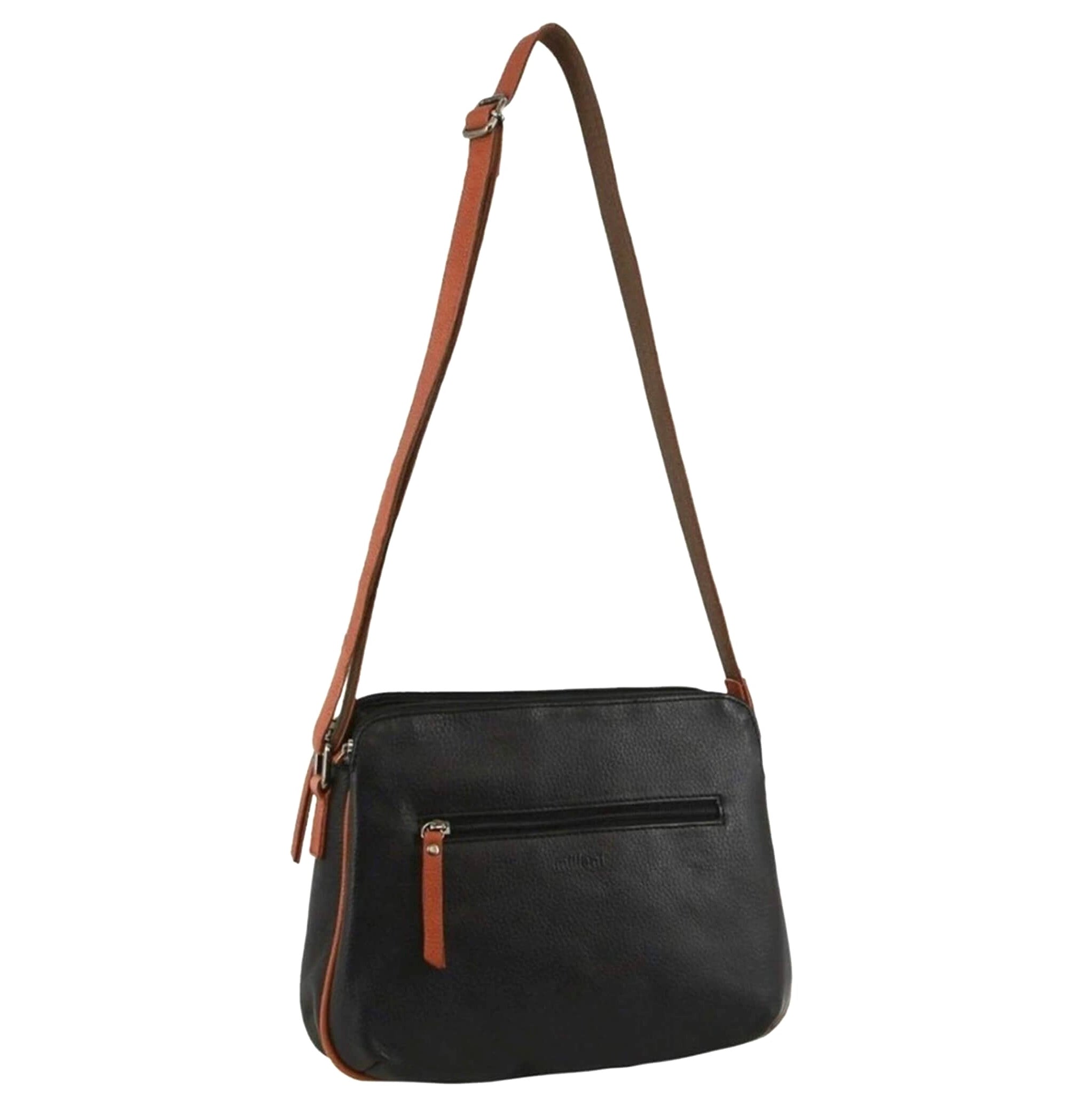 Milleni Ladies Nappa Leather Crossbody Bag in Black/Cognac