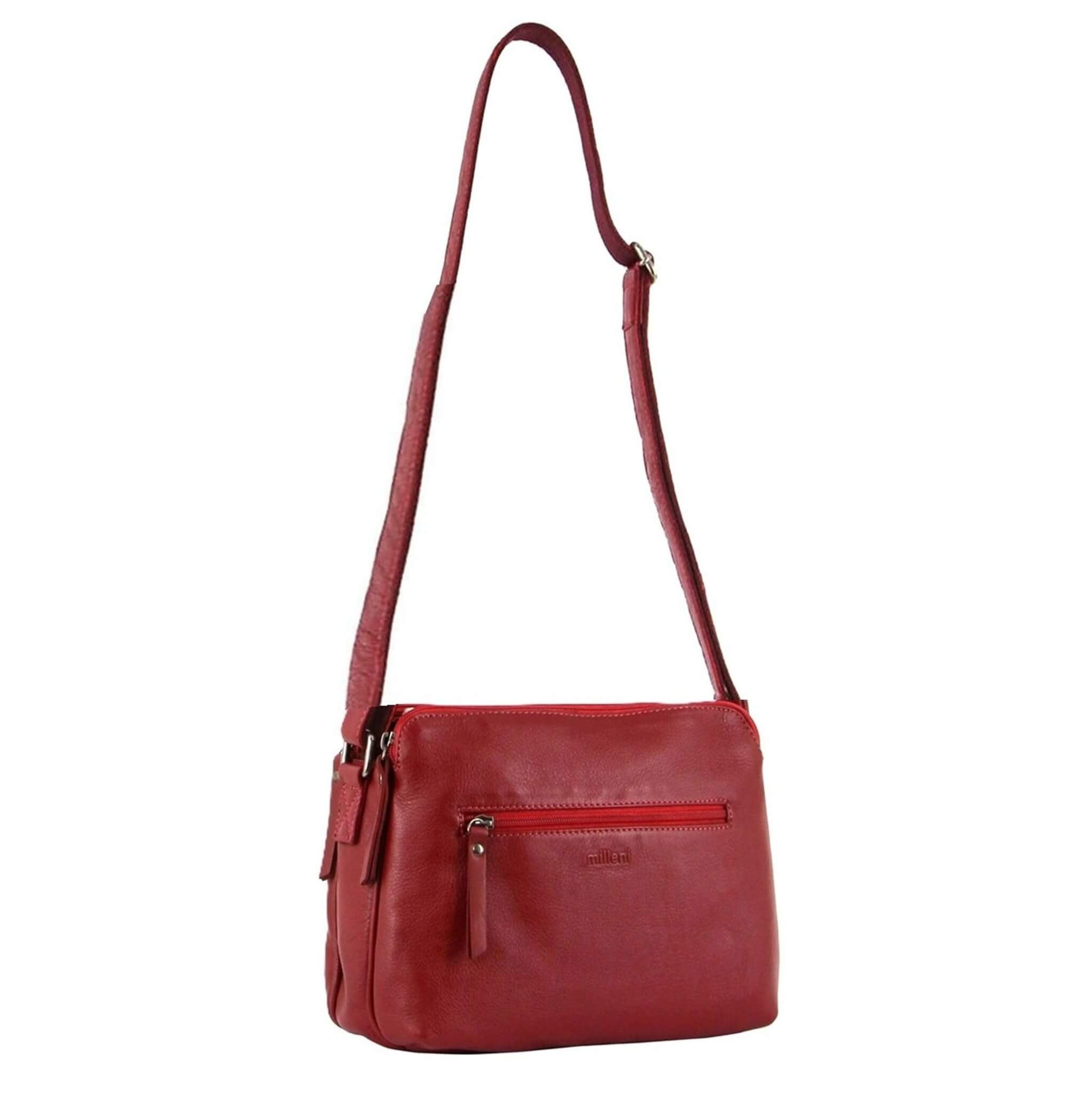 Milleni Ladies Nappa Leather Crossbody Bag in Red