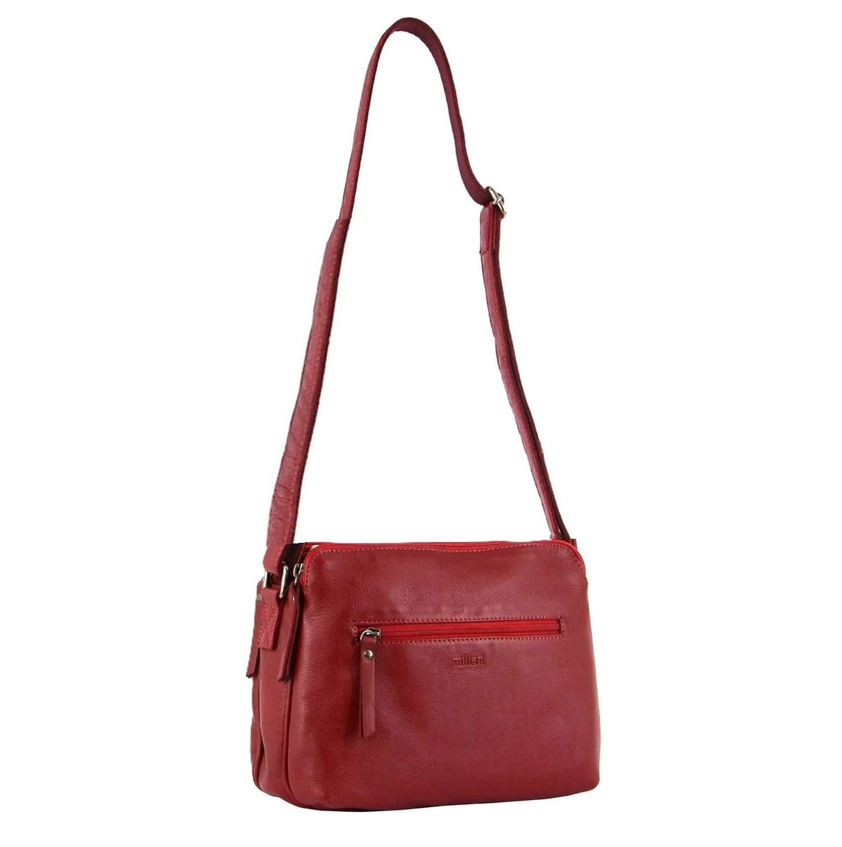 Milleni Ladies Nappa Leather Crossbody Bag in Red