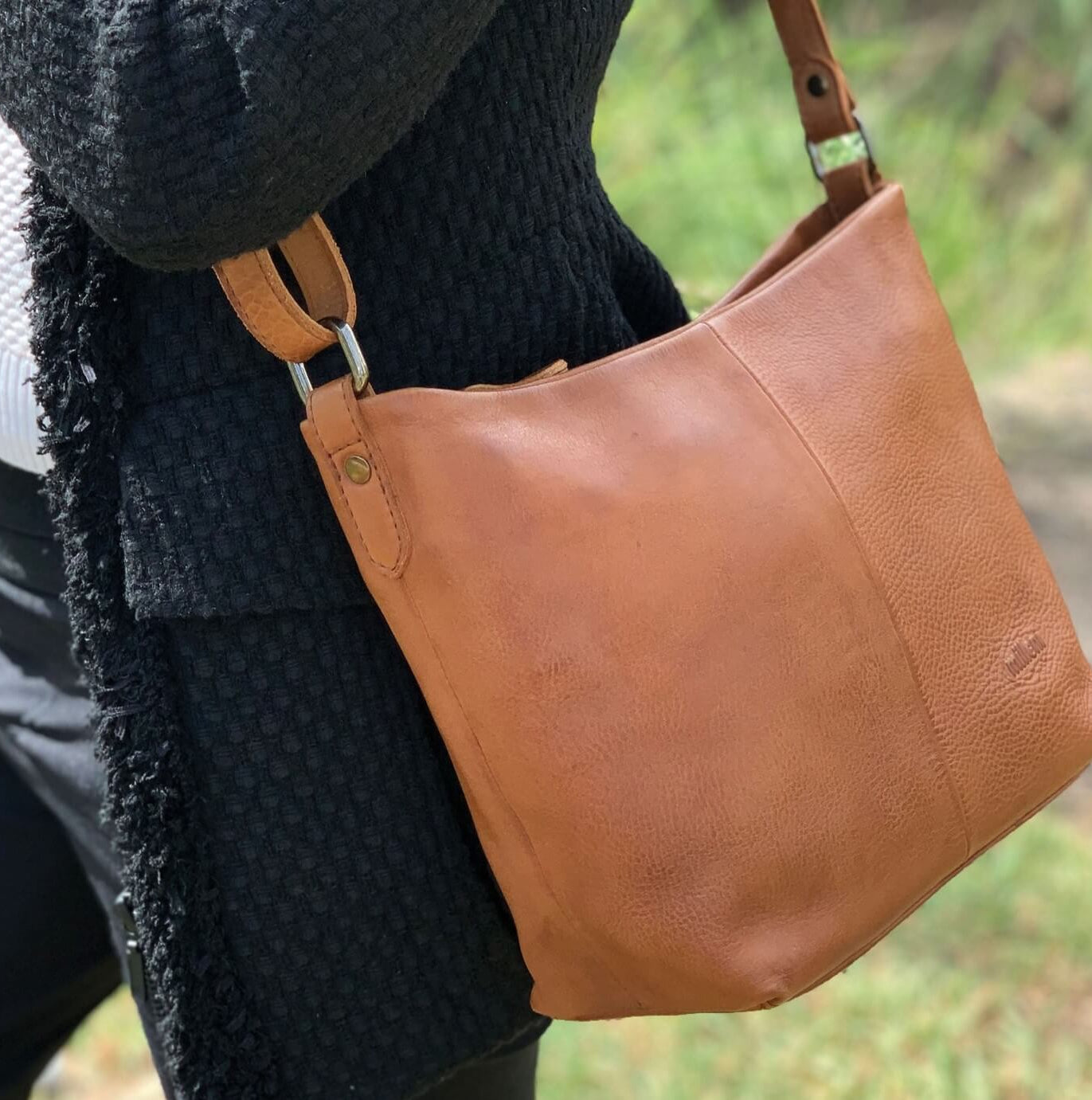 Milleni Ladies Nappa Leather Crossbody Bag in Cognac