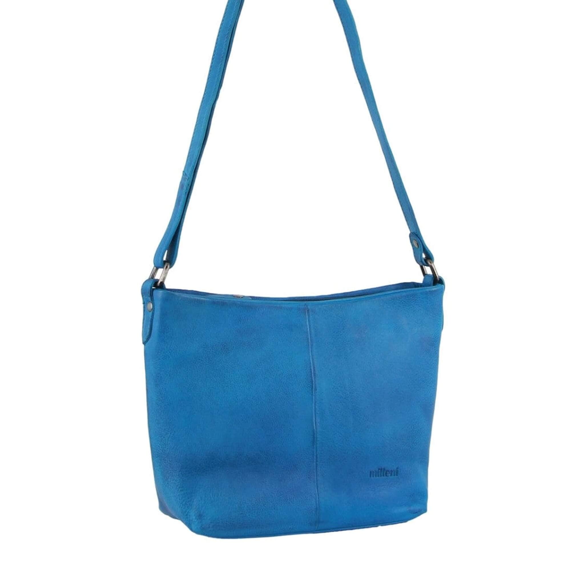 Milleni Ladies Nappa Leather Crossbody Bag in Aqua