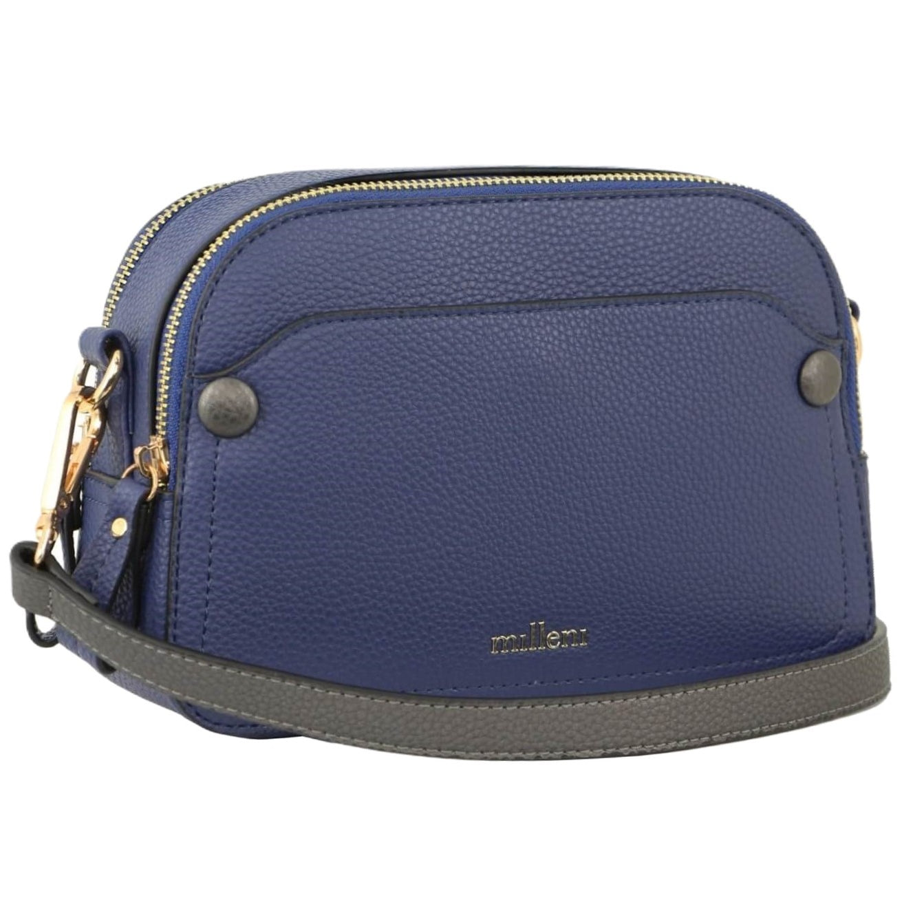 Milleni Ladies Double Zip Fashion Crossbody Clutch Bag in Navy