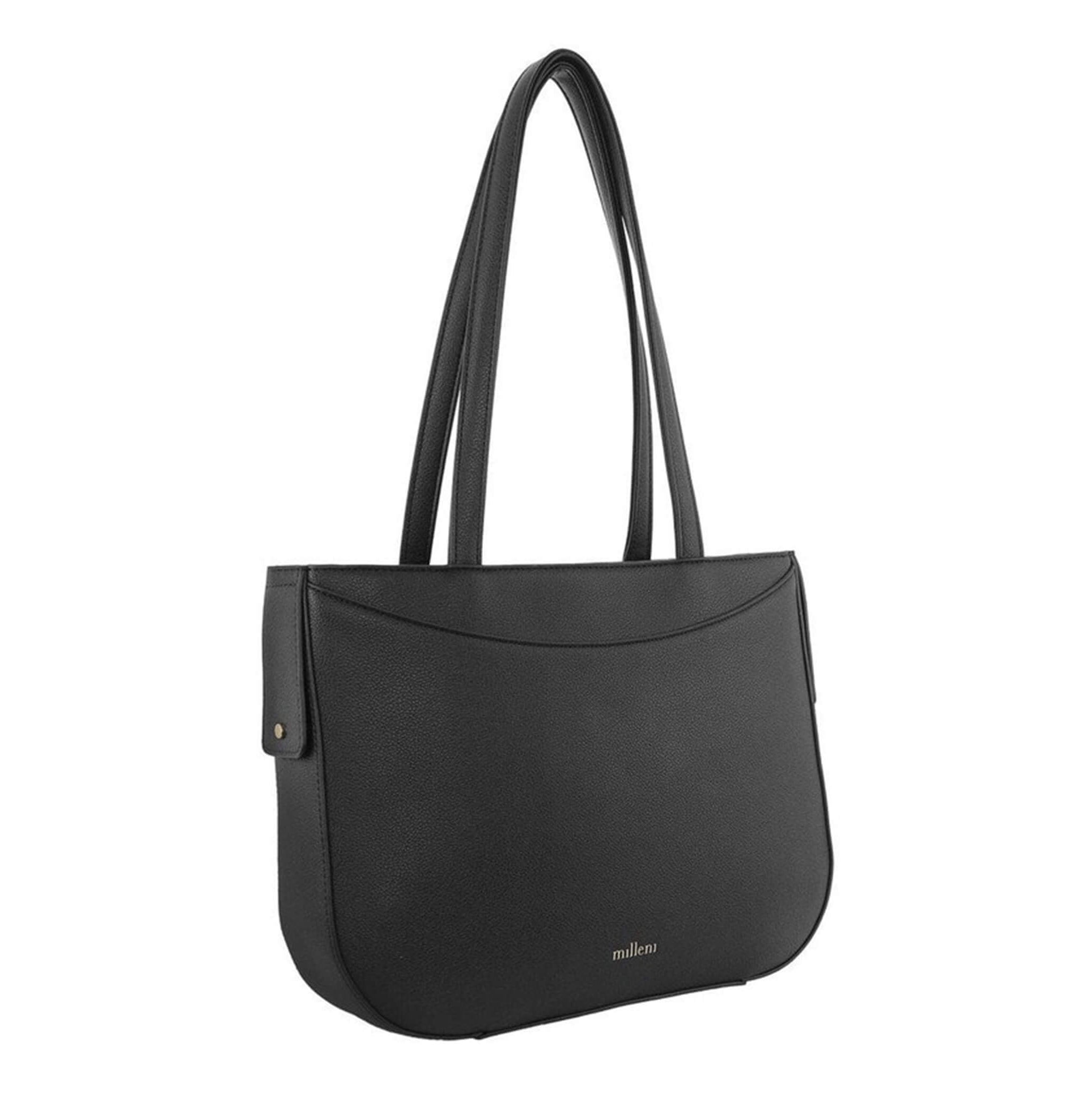 Milleni Ladies Vegan Leather Fashion Shoulder Tote Bag in Black