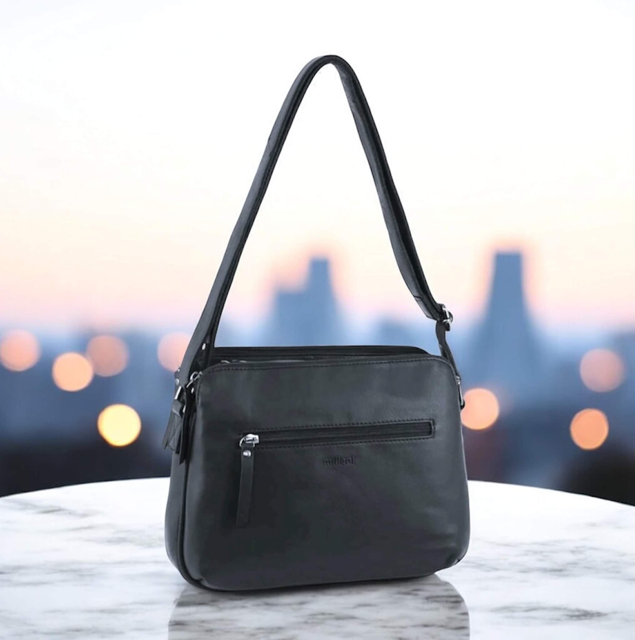 Ladies Black Nappa Leather Crossbody Bag in Black