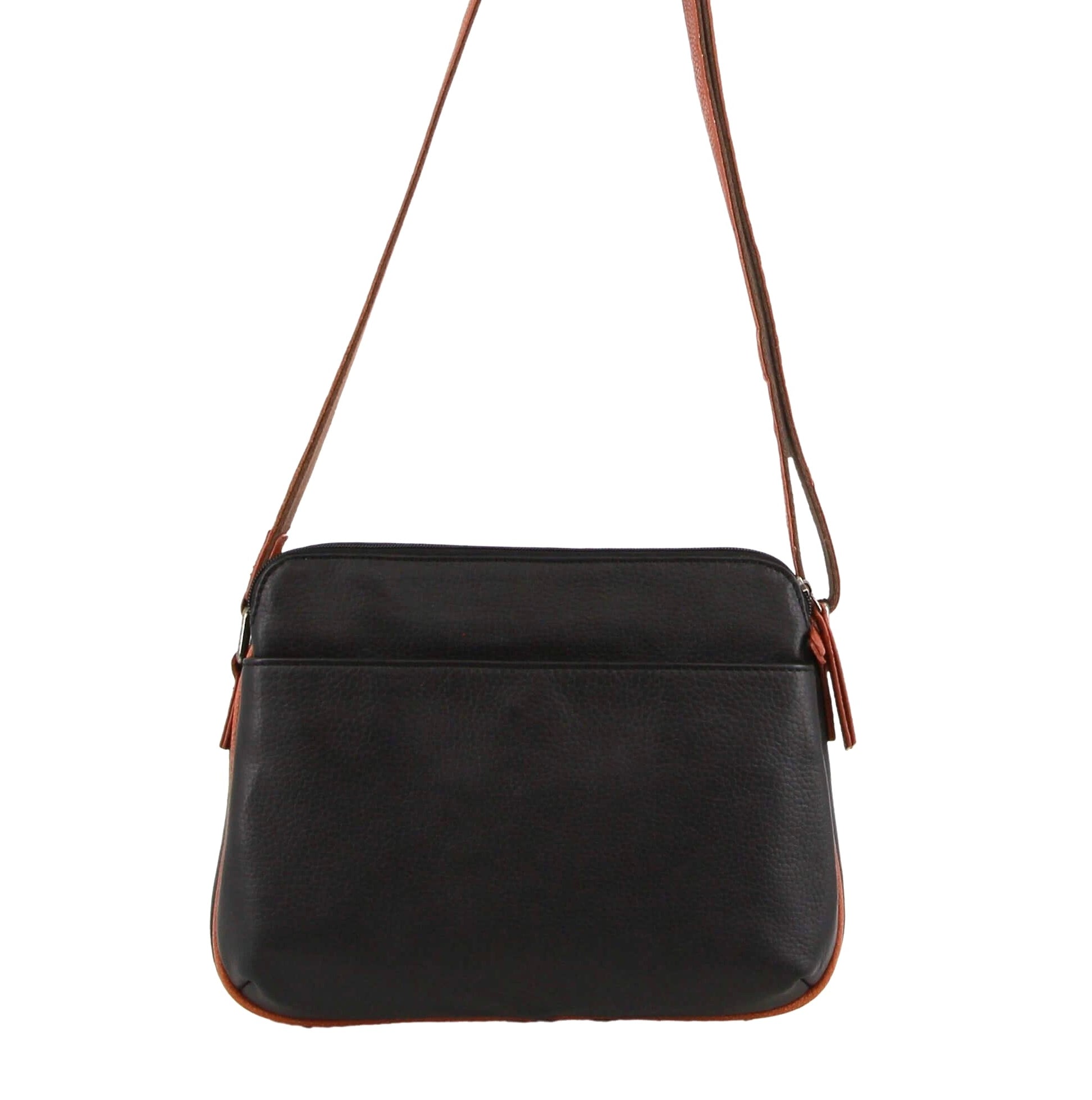 Milleni Ladies Nappa Leather Crossbody Bag in Black/Cognac