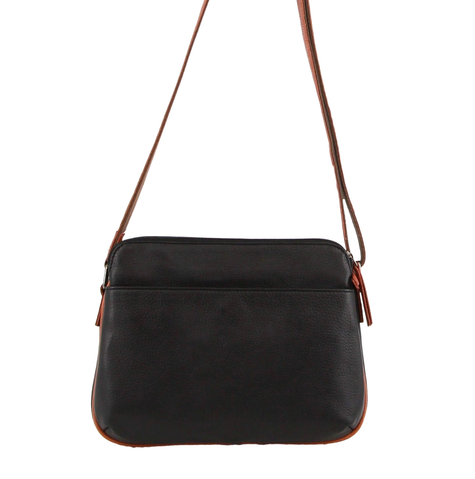 Milleni Ladies Nappa Leather Crossbody Bag in Black/Cognac