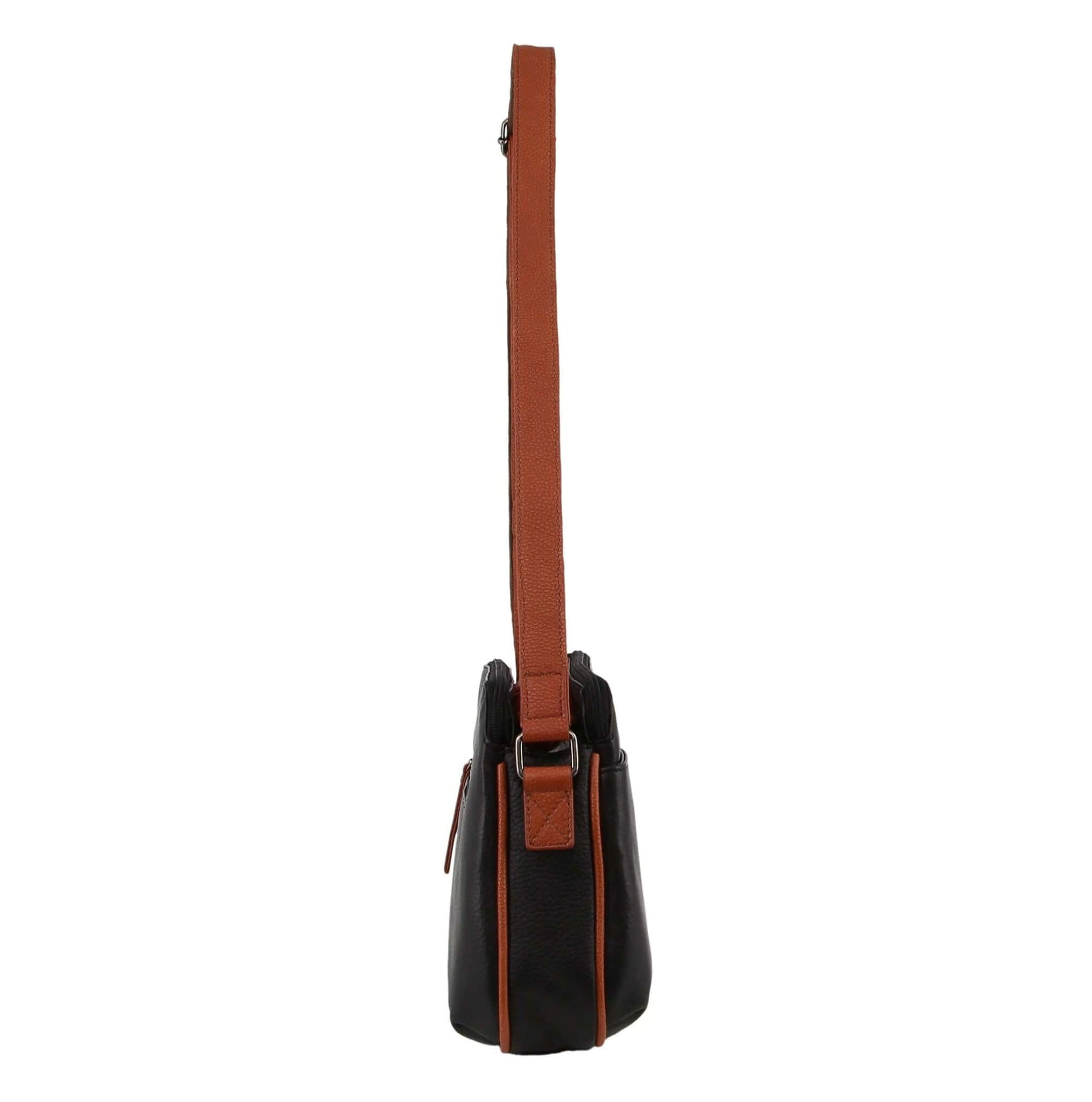 Milleni Ladies Nappa Leather Crossbody Bag in Black/Cognac