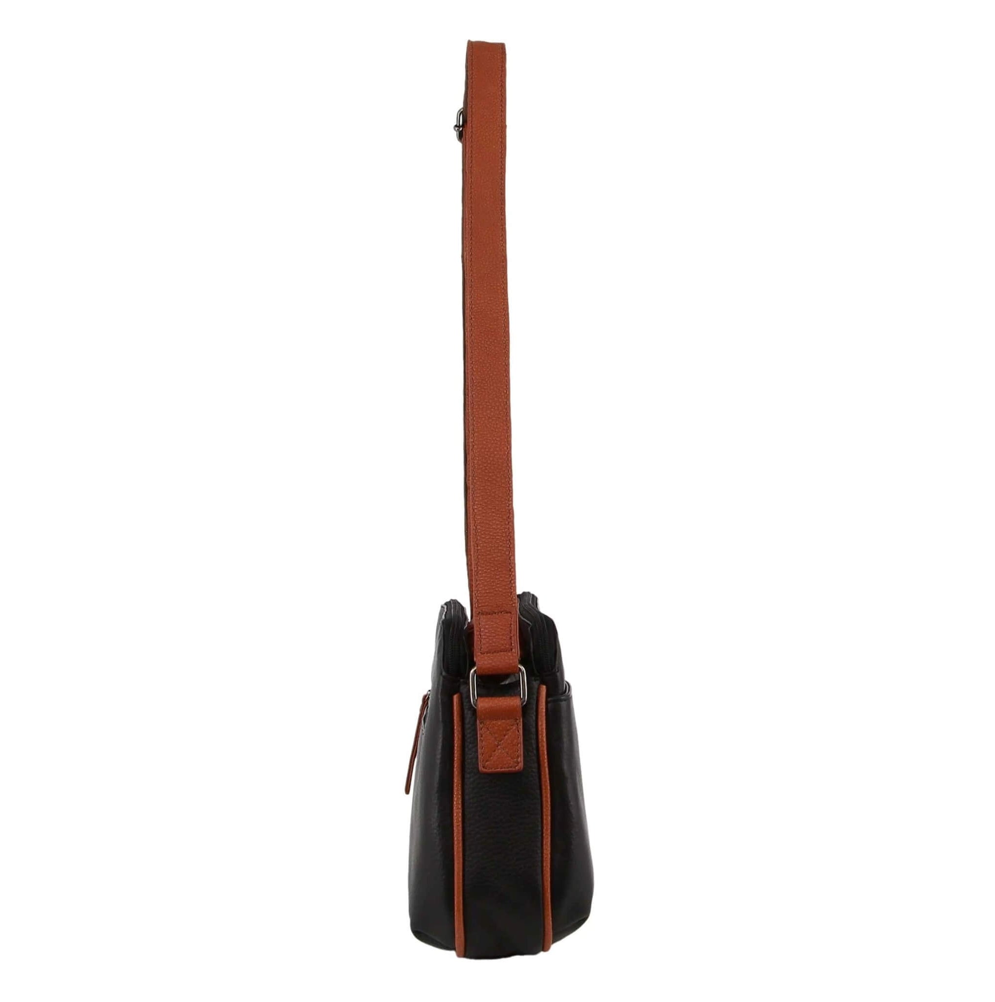 Milleni Ladies Nappa Leather Crossbody Bag in Black/Cognac
