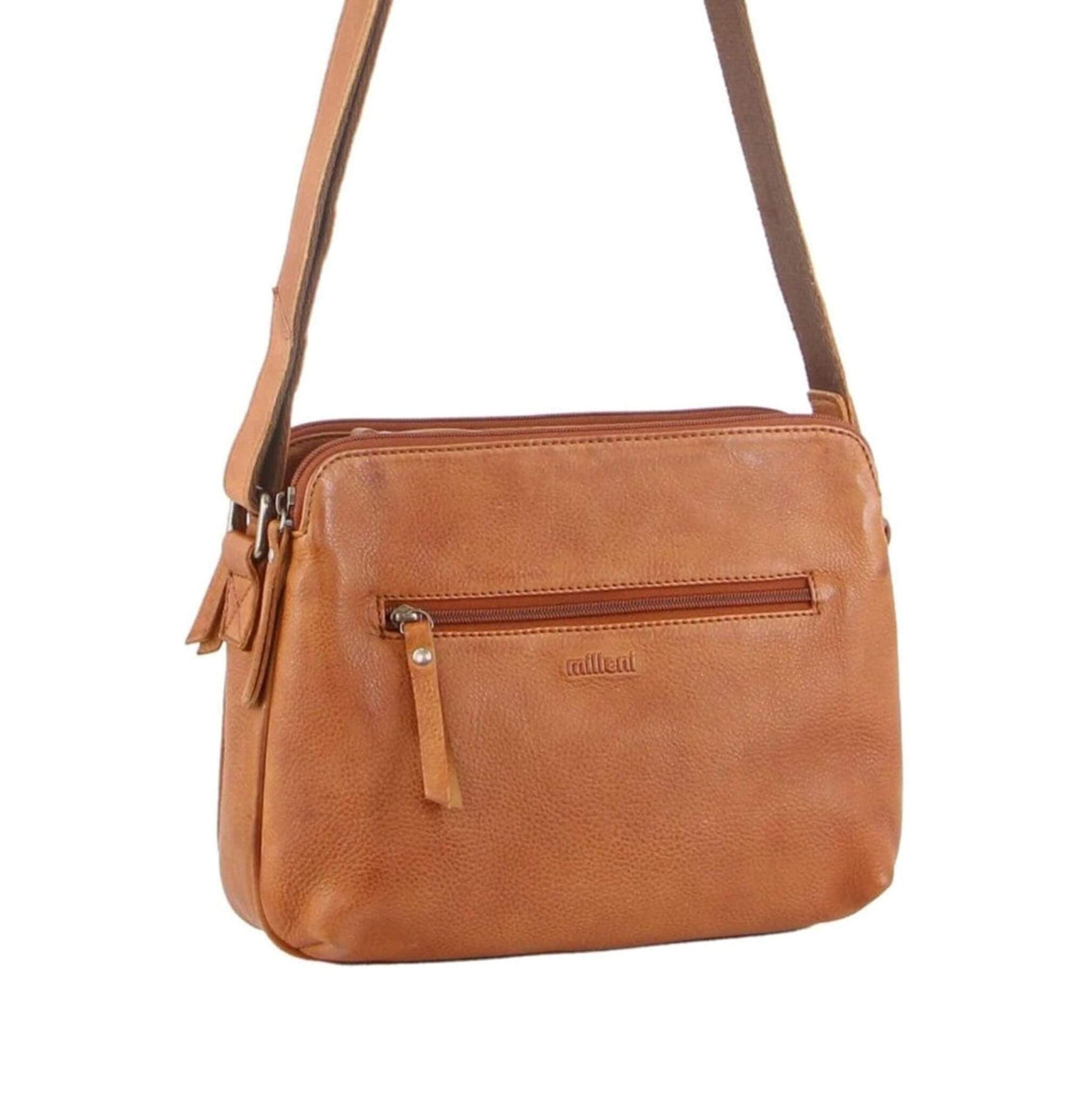 Milleni Ladies Nappa Leather Crossbody Bag in Cognac