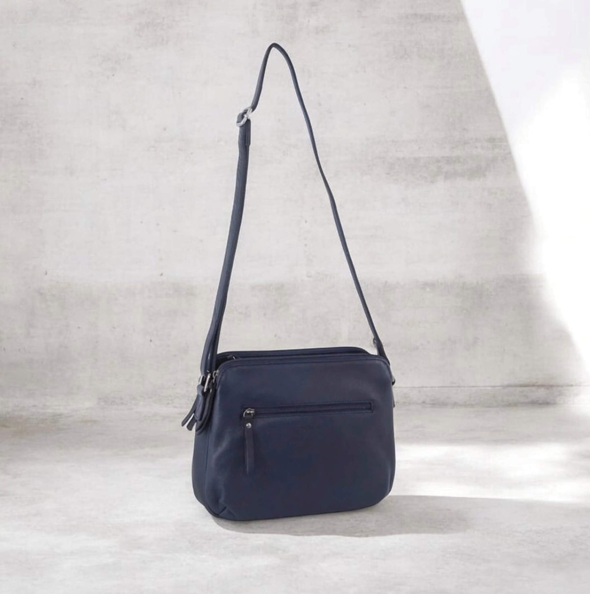 Milleni Ladies Nappa Leather Crossbody Bag in Navy