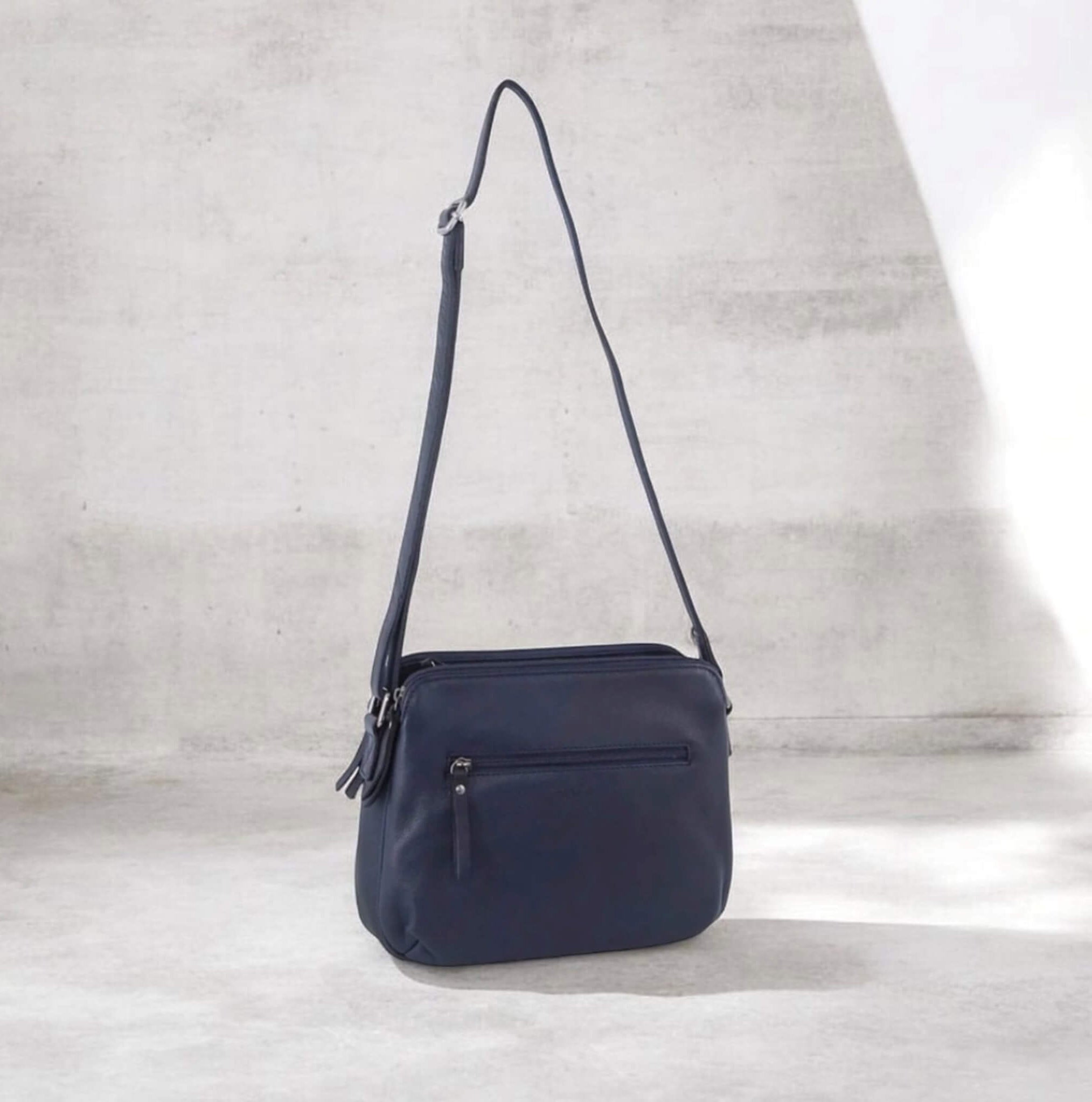 Milleni Ladies Nappa Leather Crossbody Bag in Navy