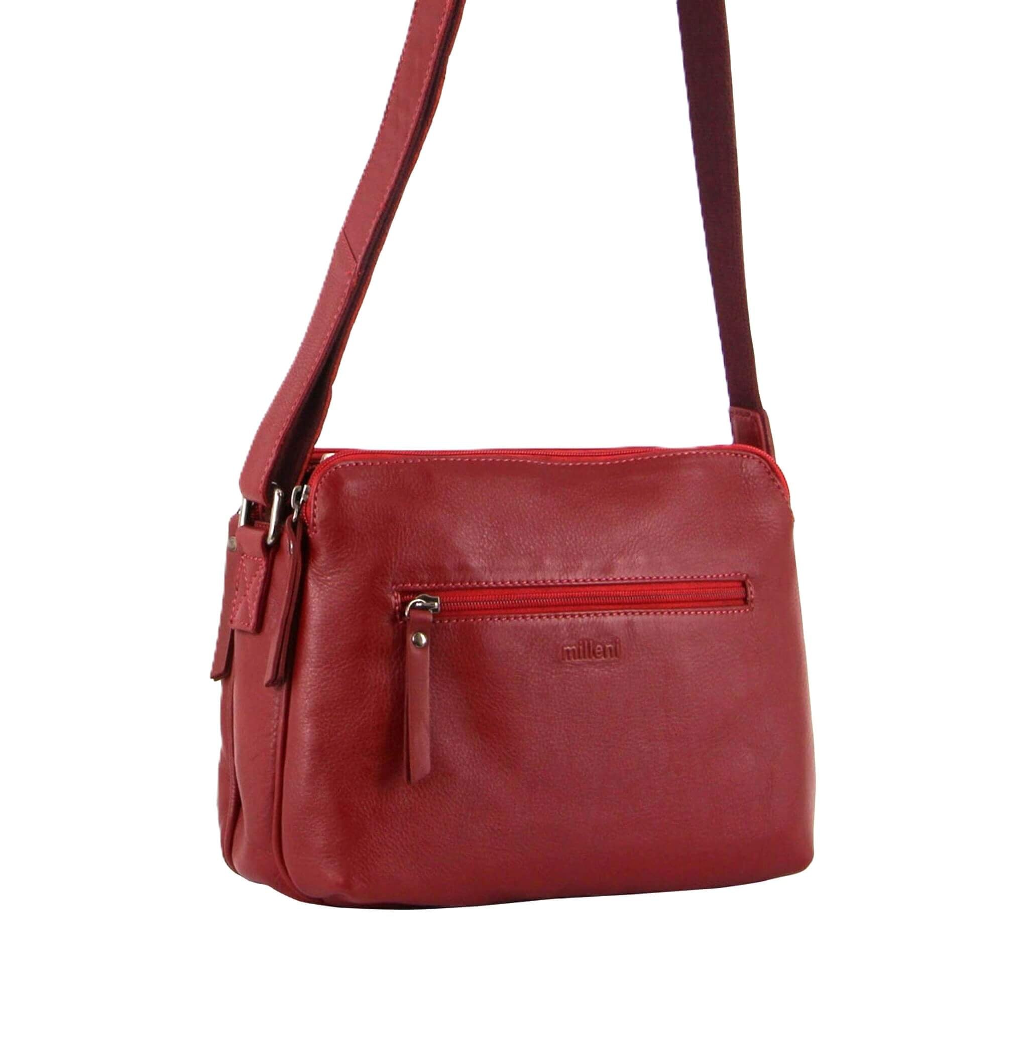 Milleni Ladies Nappa Leather Crossbody Bag in Red