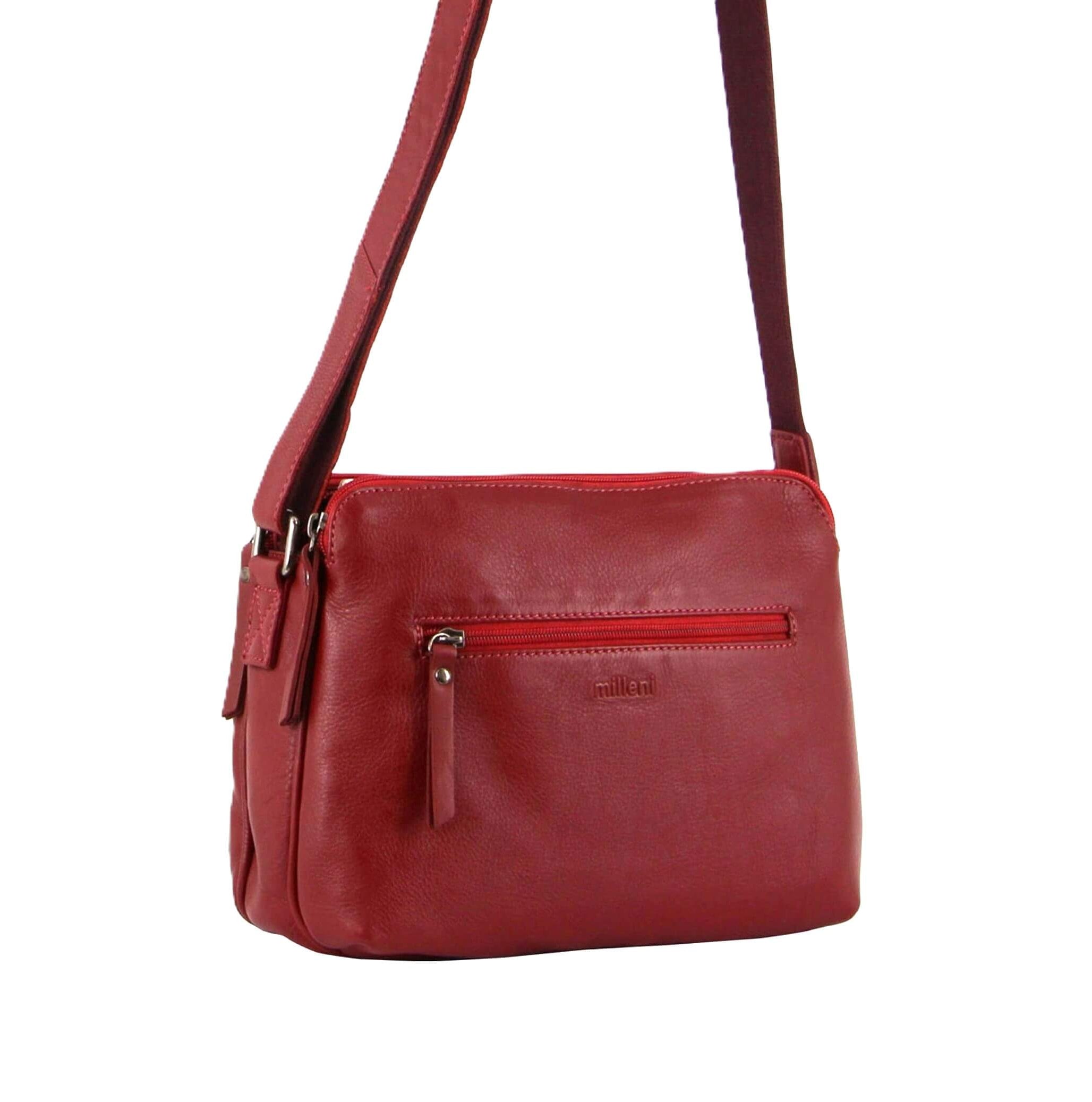 Milleni Ladies Nappa Leather Crossbody Bag in Red