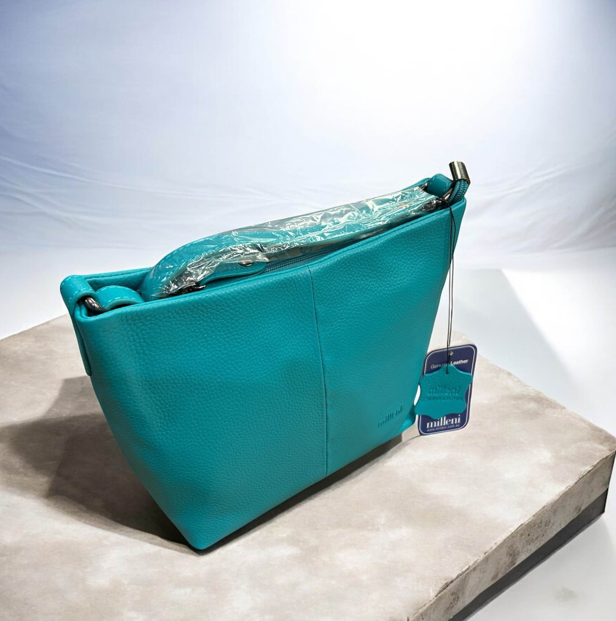 Milleni Ladies Nappa Leather Crossbody Bag in Turquoise