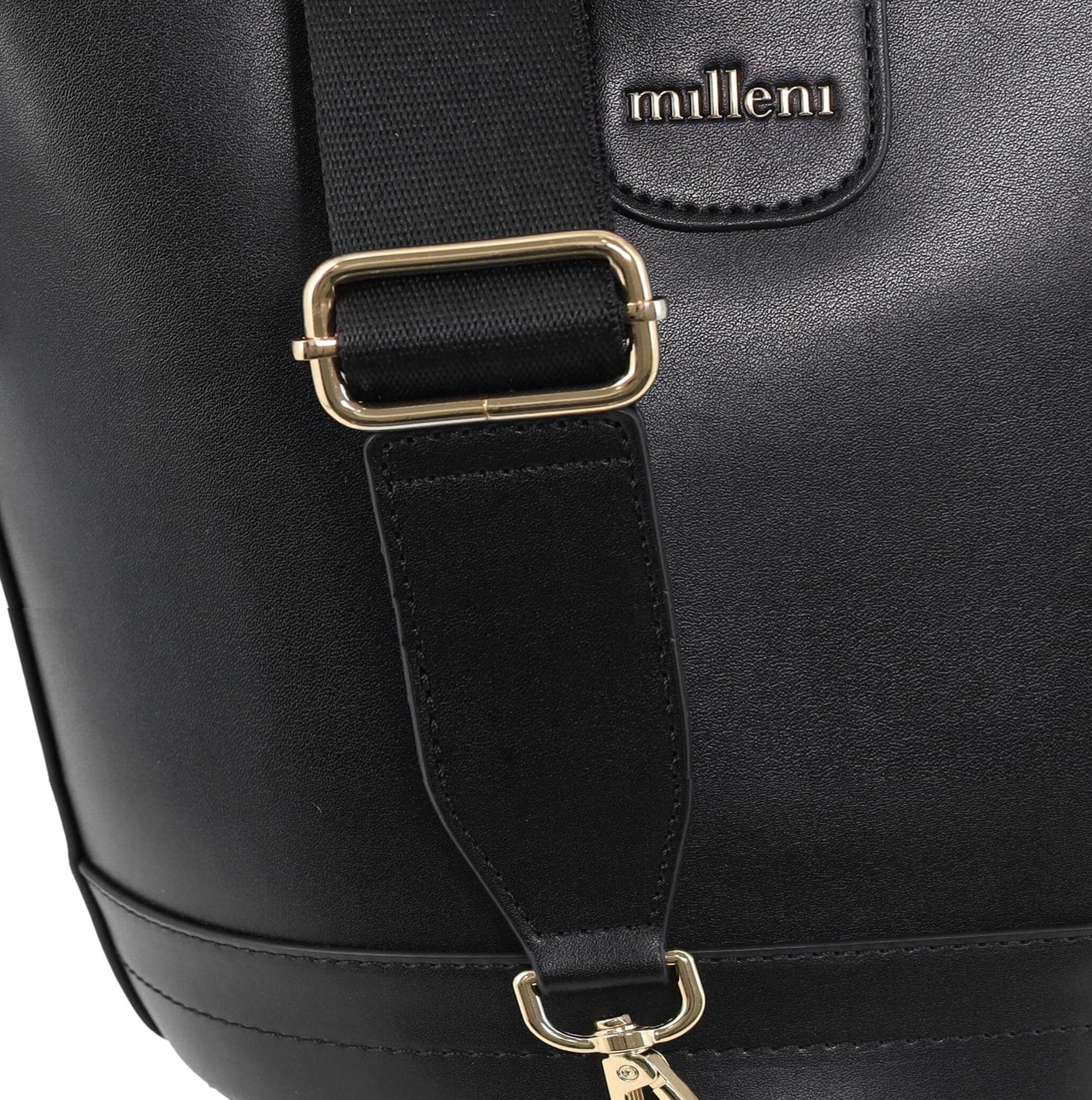 Milleni PV4033 Black Ladies Vegan Leather Bucket Crossbody Bag