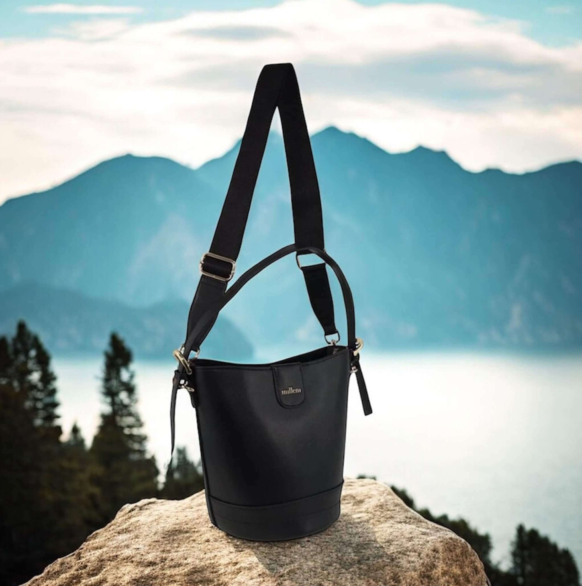 Milleni PV4033 Black Ladies Vegan Leather Bucket Crossbody Bag
