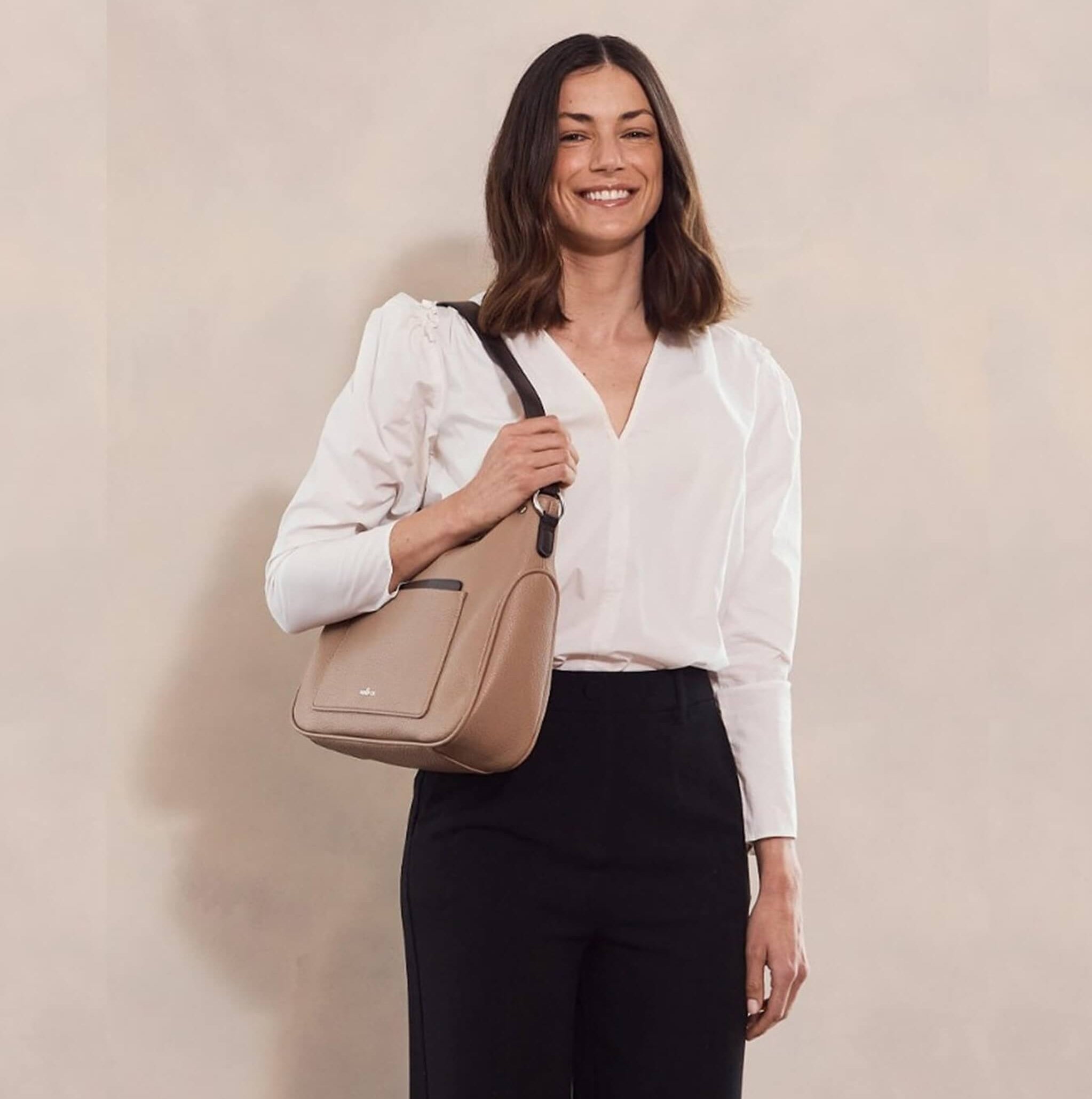 Milleni Ladies Vegan Leather Fashion Tote Bag in Stone