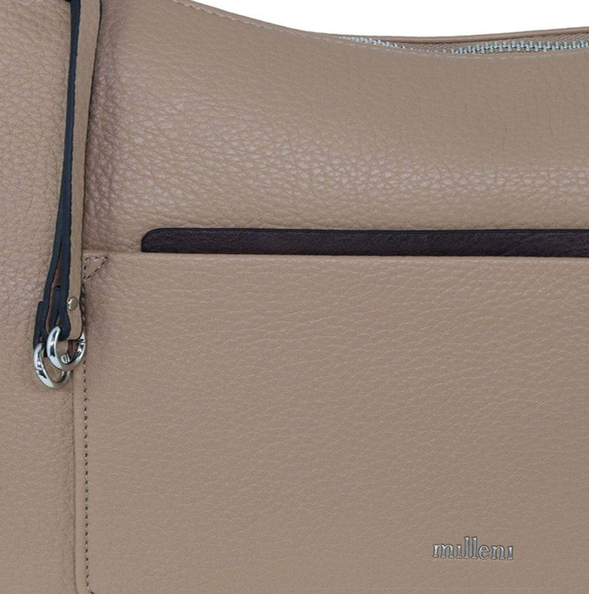 Milleni Ladies Vegan Leather Fashion Tote Bag in Stone