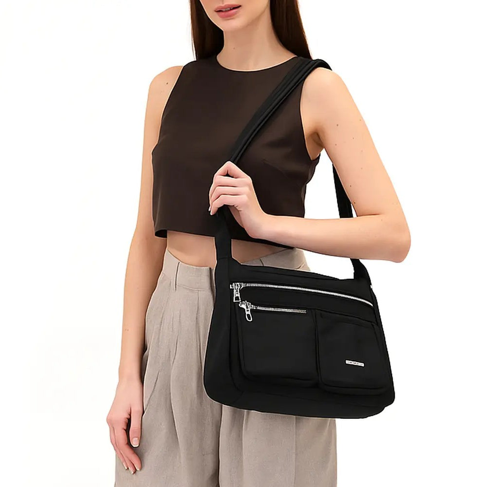Pierre Cardin Ladies Nylon Anti-Theft RFID Crossbody Bag in Black