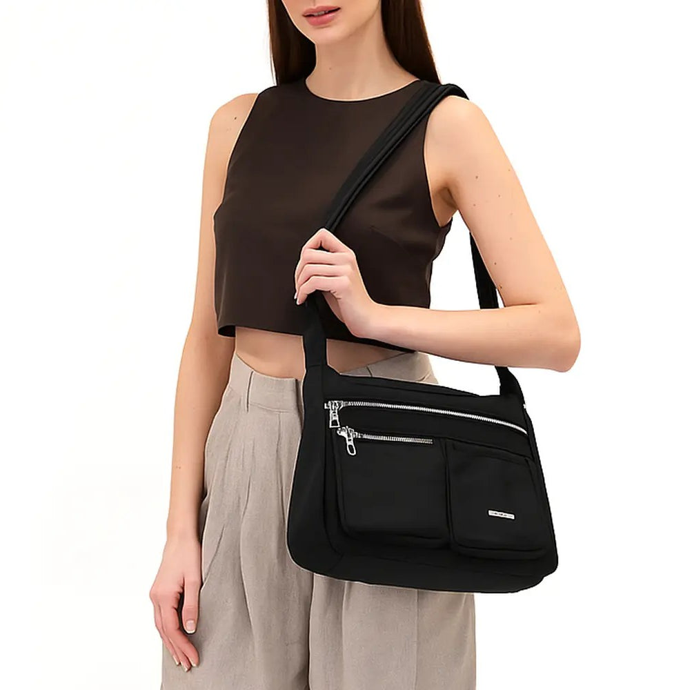 Pierre Cardin Ladies Nylon Anti-Theft RFID Crossbody Bag in Black
