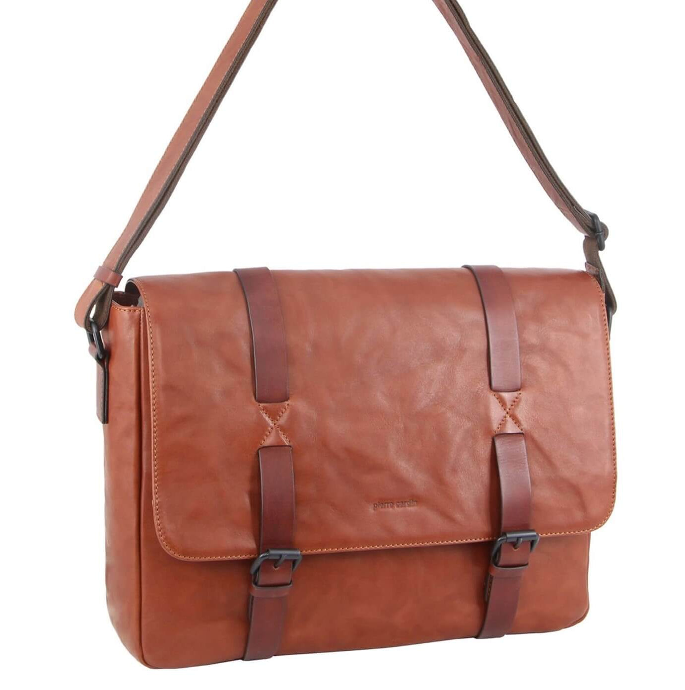 Pierre Cardin PC3313 Crumple Leather Computer Bag/Cognac