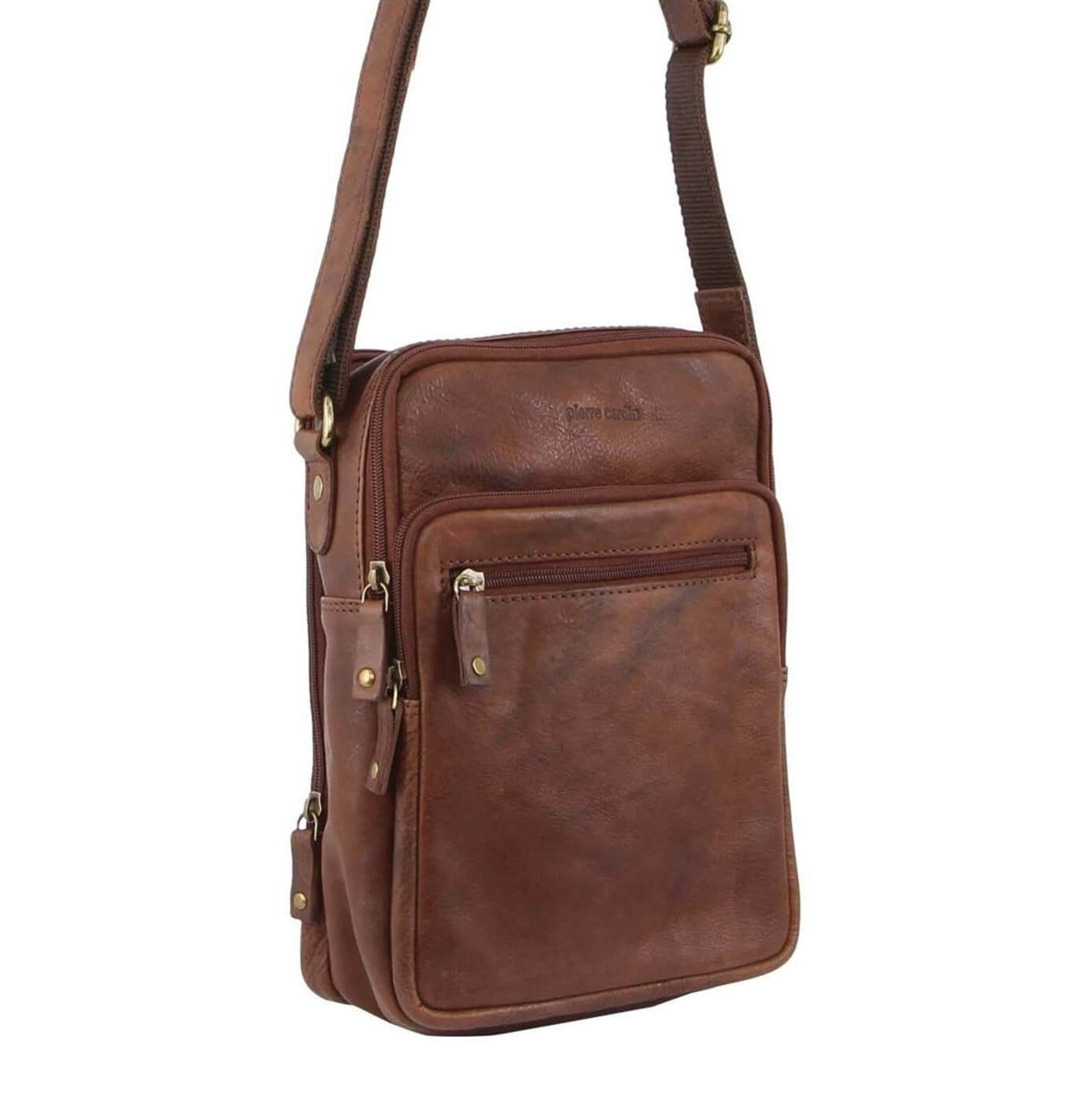 Pierre Cardin PC3130 Rustic Leather Cross-Body Bag/Chocolate