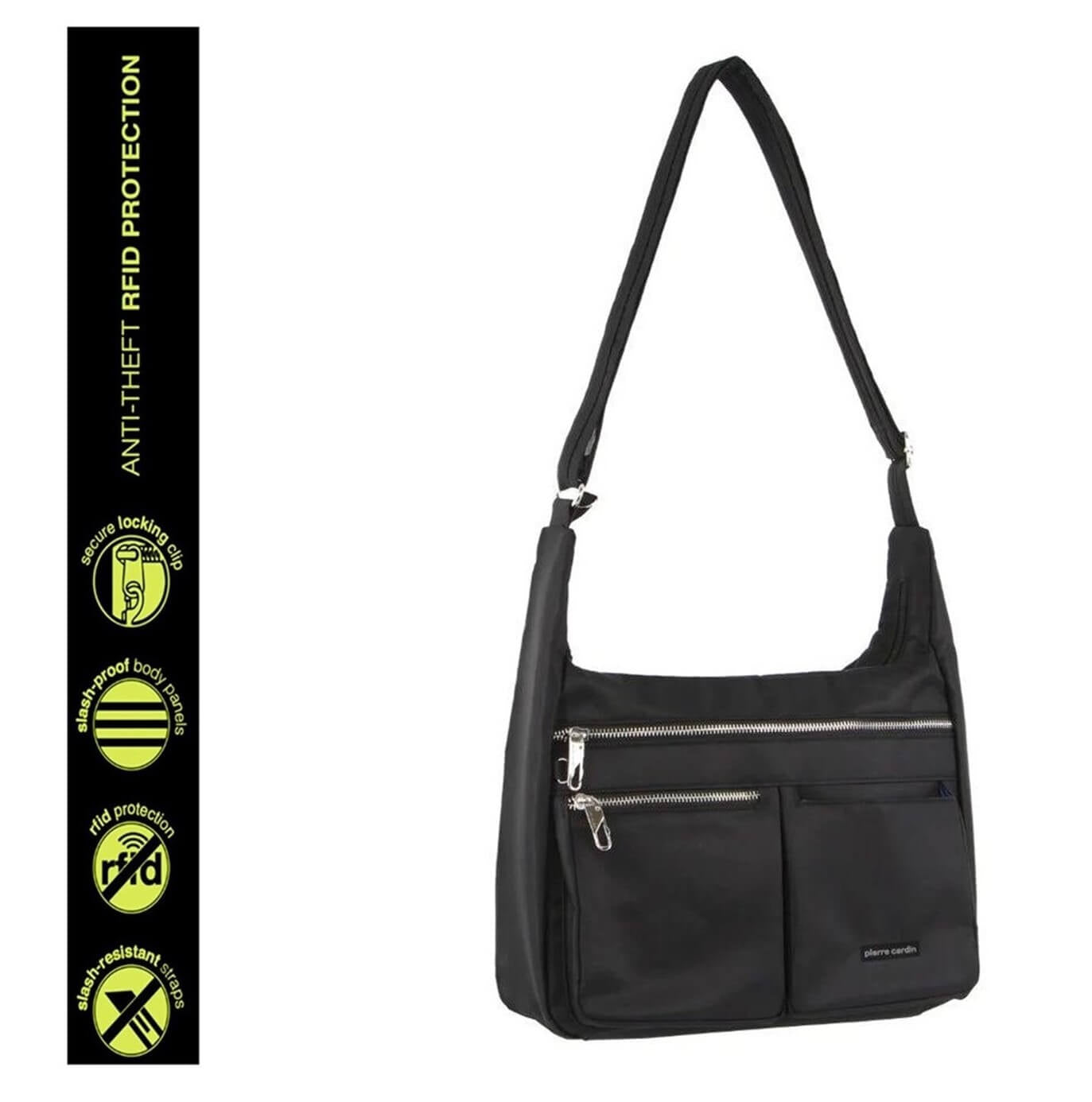 Pierre Cardin Ladies Nylon Anti-Theft RFID Crossbody Bag in Black