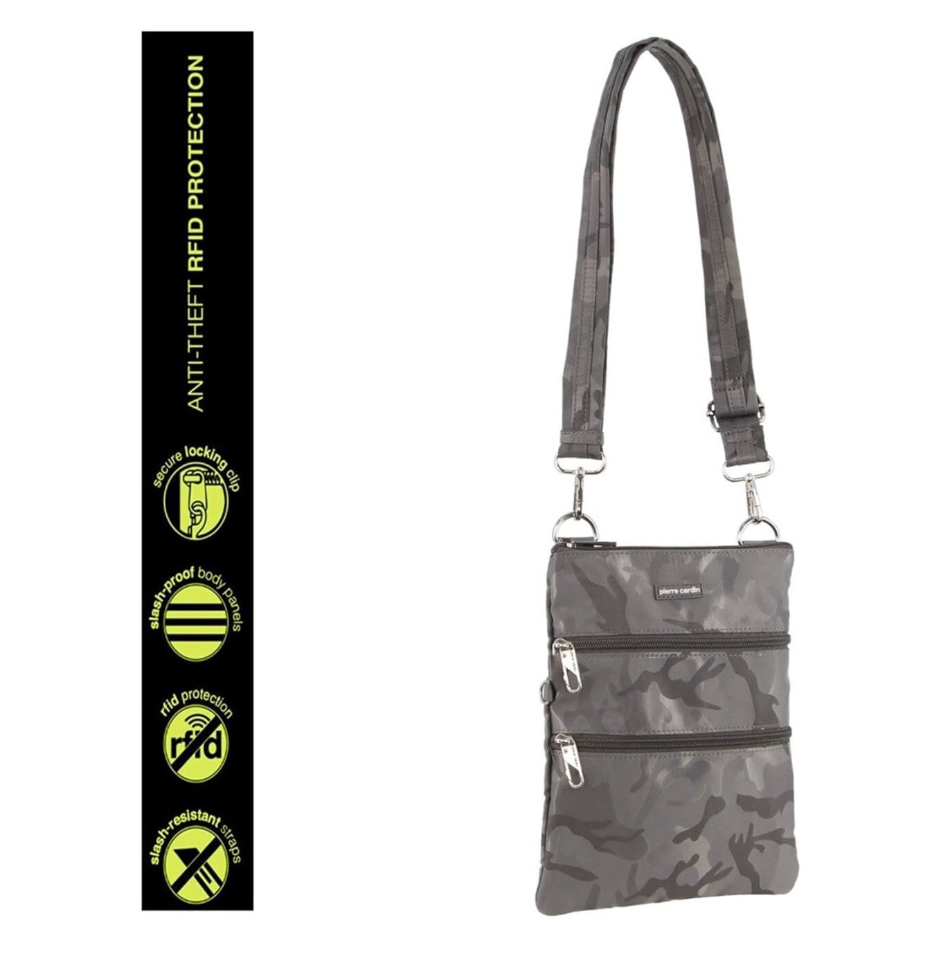 Pierre Cardin Nylon Anti-Theft RFID Crossbody Bag in Grey-Camo
