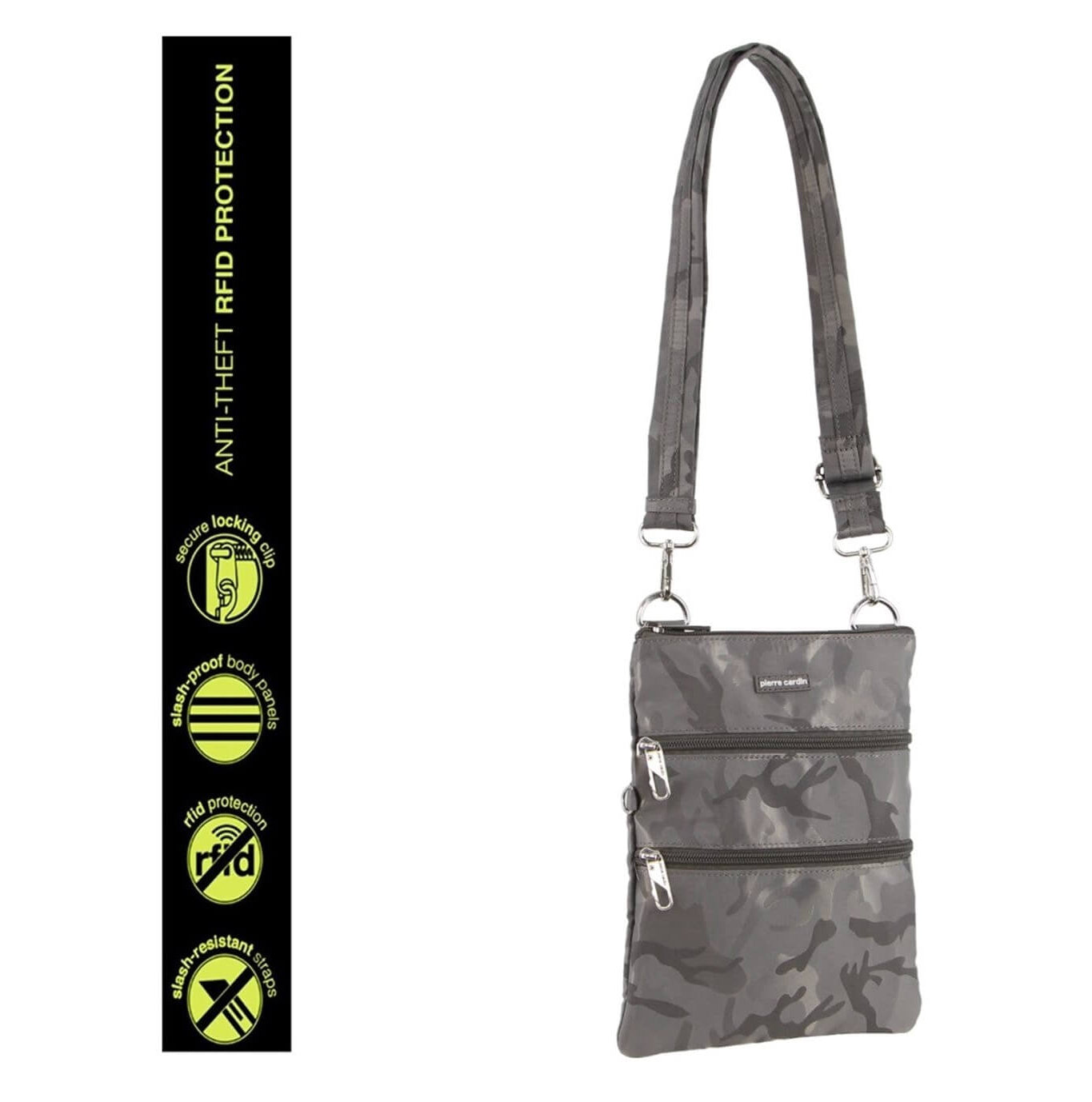 Pierre Cardin Nylon Anti-Theft RFID Crossbody Bag in Grey-Camo