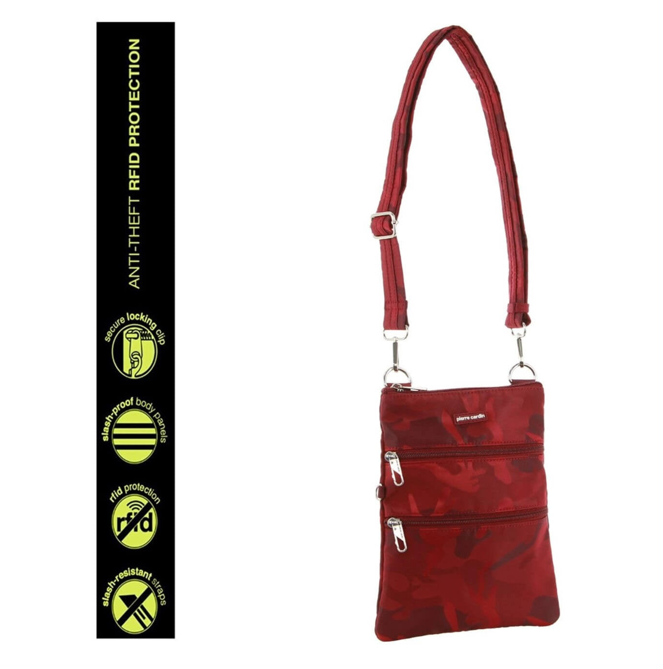 Pierre Cardin Nylon Anti-Theft RFID Crossbody Bag in Wine-Camo