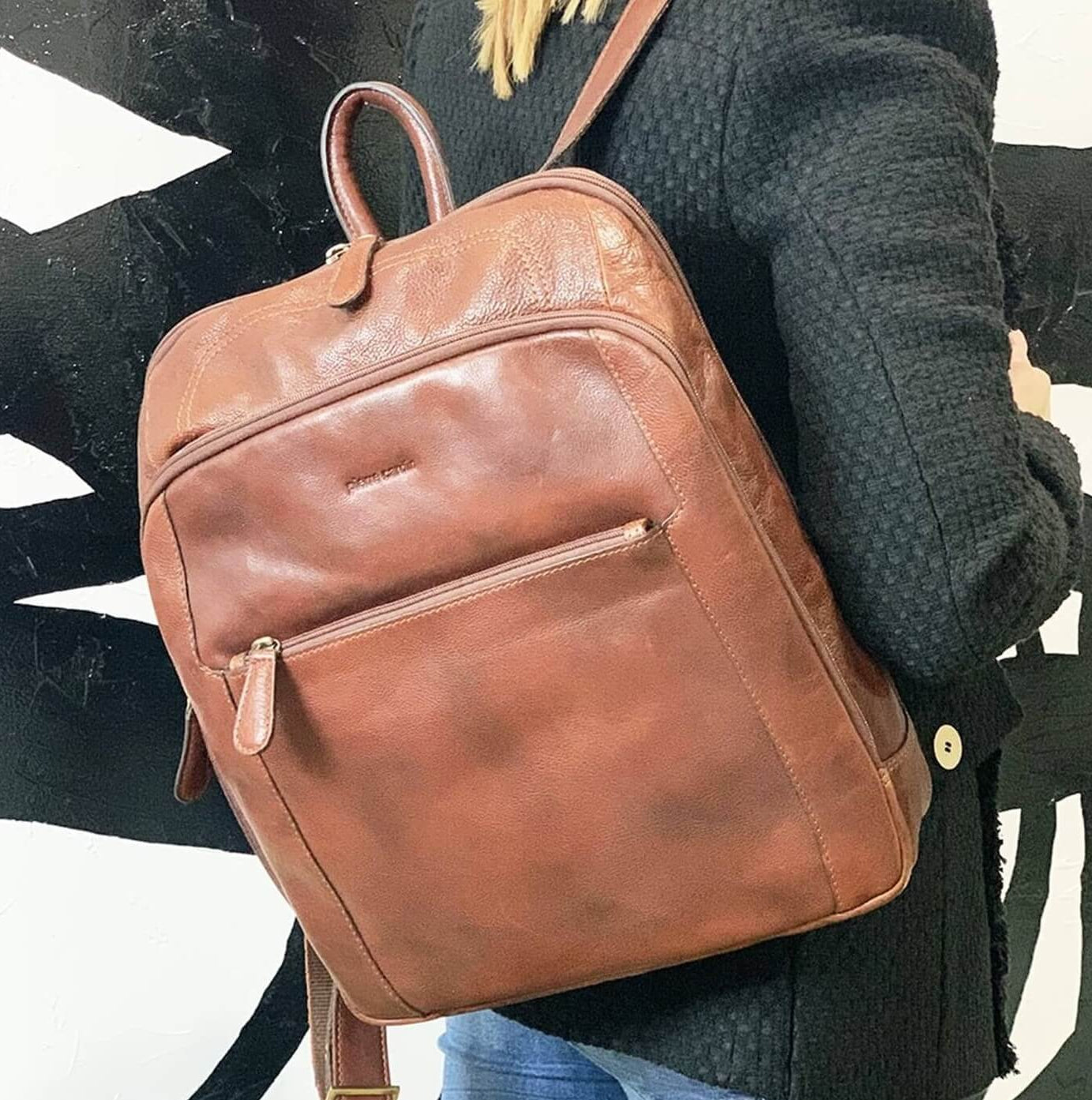 Pierre Cardin Italian Leather Unisex Backpack in Mahogany