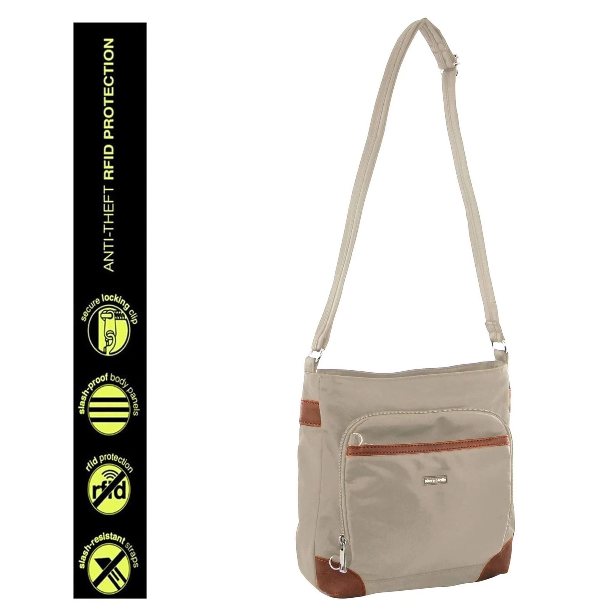 Pierre Cardin Ladies Nylon Anti-Theft 2-Tone Crossbody bag in Camel