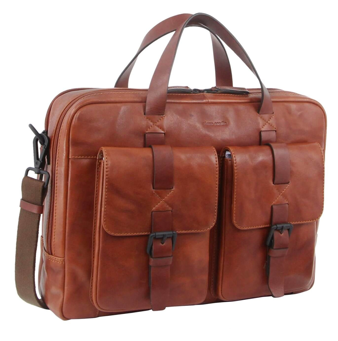 Pierre Cardin PC3391 Crumple Leather Multi-Compartment Business Bag/Cognac