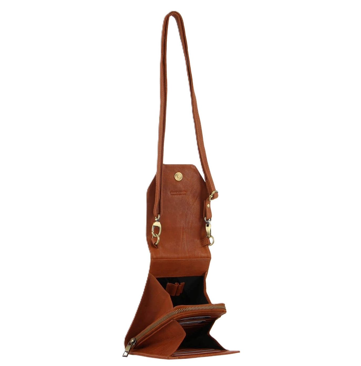 Pierre Cardin Ladies Leather Crossbody-Wallet-Phone Bag in Cognac