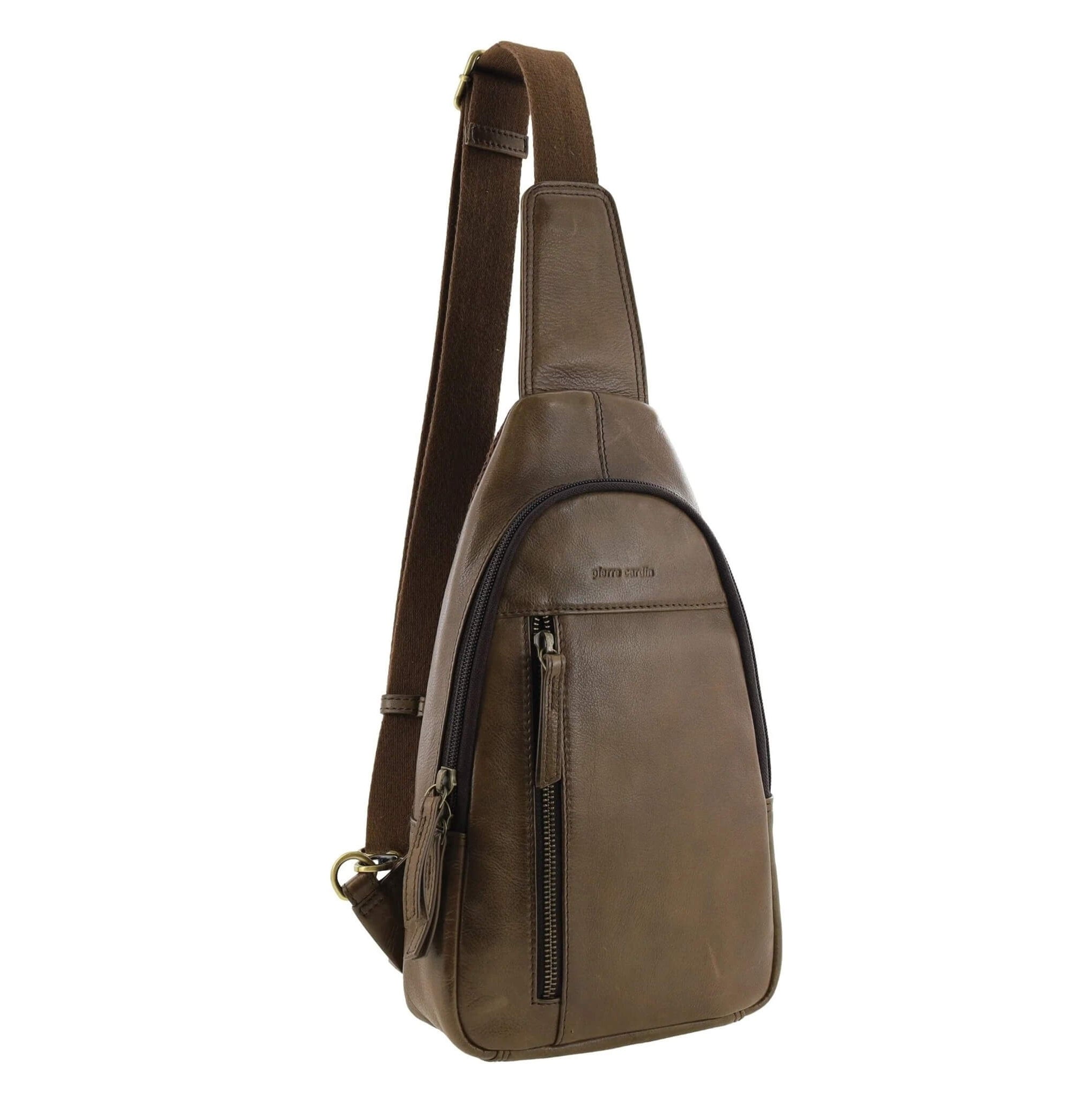 Pierre Cardin Mens Italian Leather Sling Bag in Oak