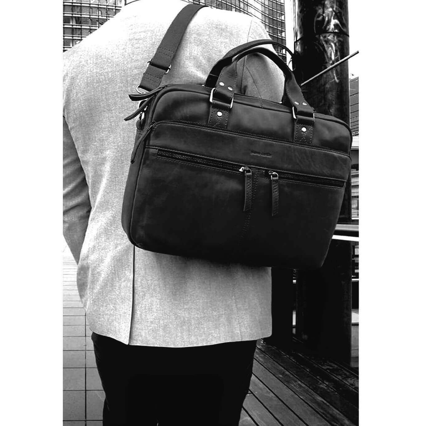 Pierre Cardin PC3763 Multi-Compartment Leather Computer Bag/Black