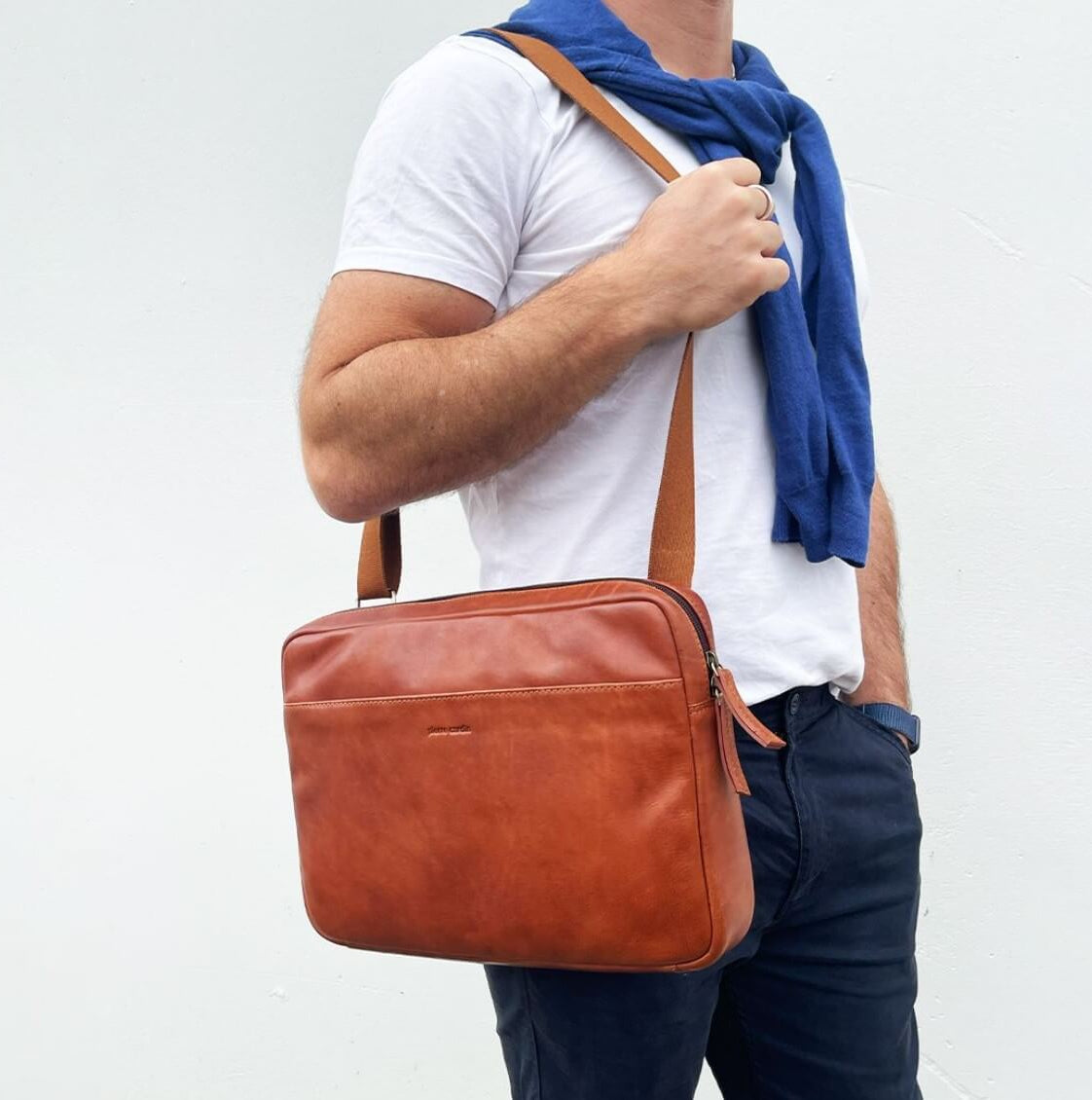 Pierre Cardin PC3765 Mens Italian Leather Business Computer Bag/Cognac