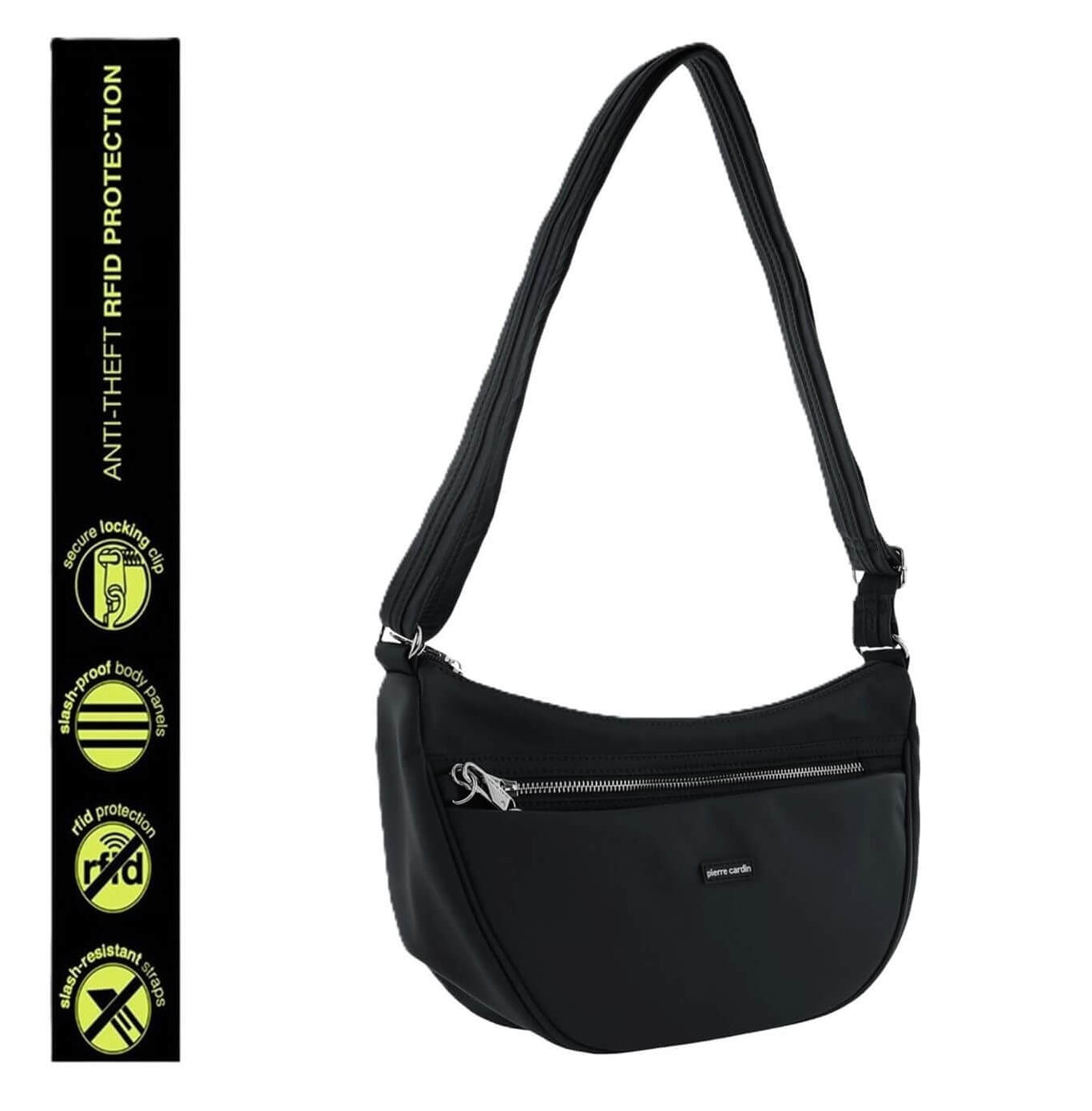 Pierre Cardin Ladies Nylon Anti-Theft-RFID Cross Body Bag in Black