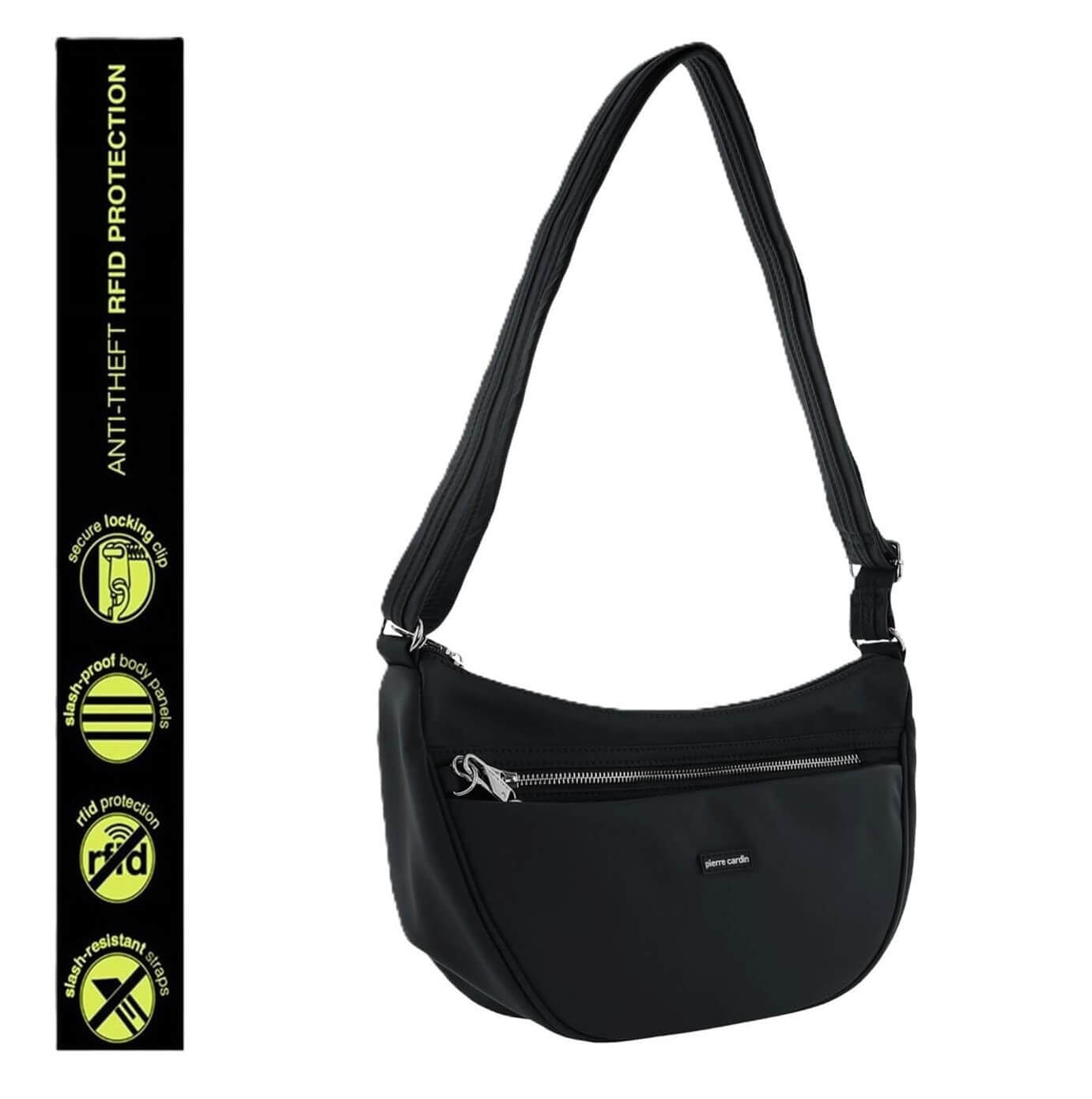 Pierre Cardin Ladies Nylon Anti-Theft-RFID Cross Body Bag in Black