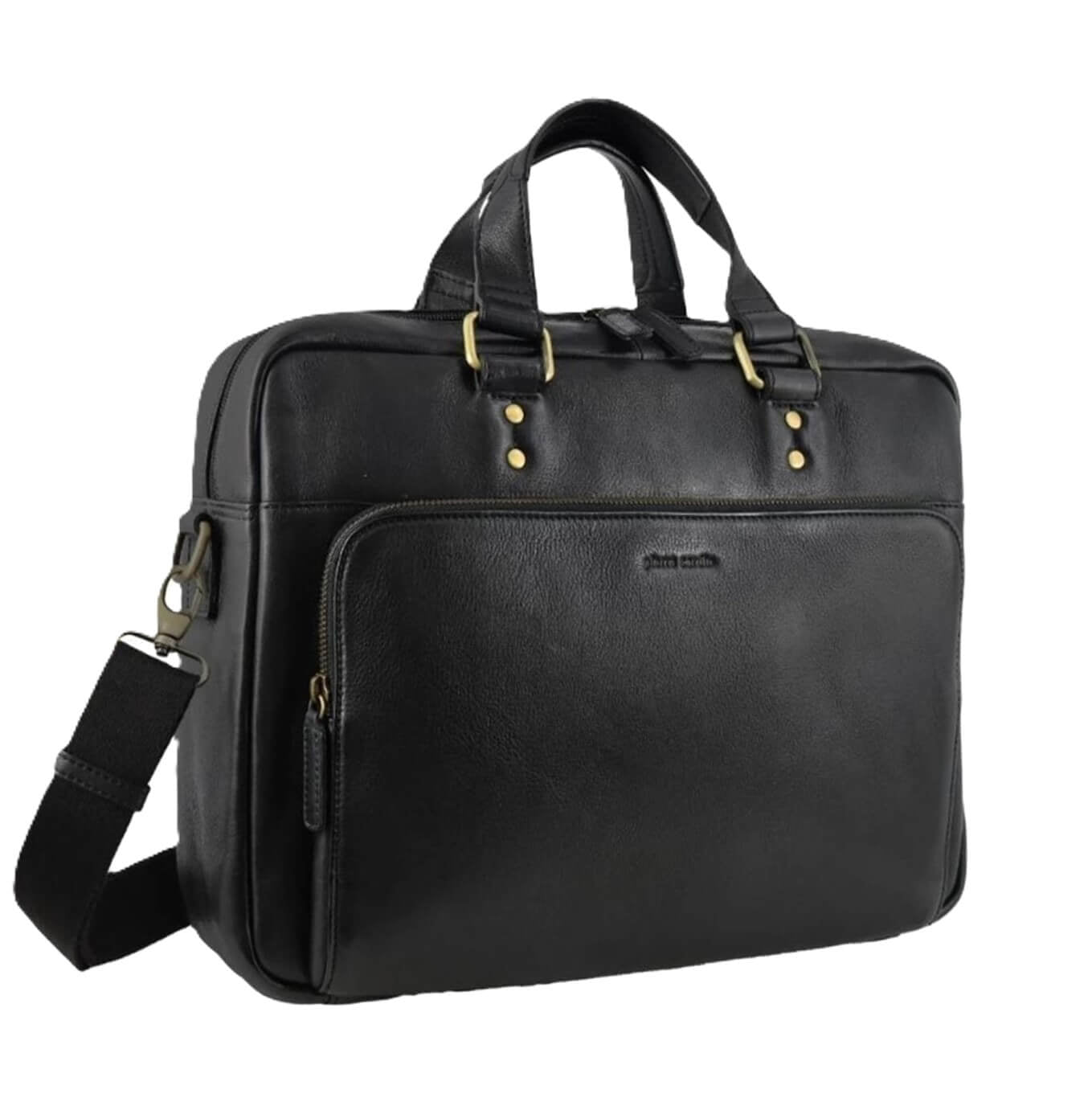 Pierre Cardin Mens Rustic Leather Business-Laptop Bag in Black