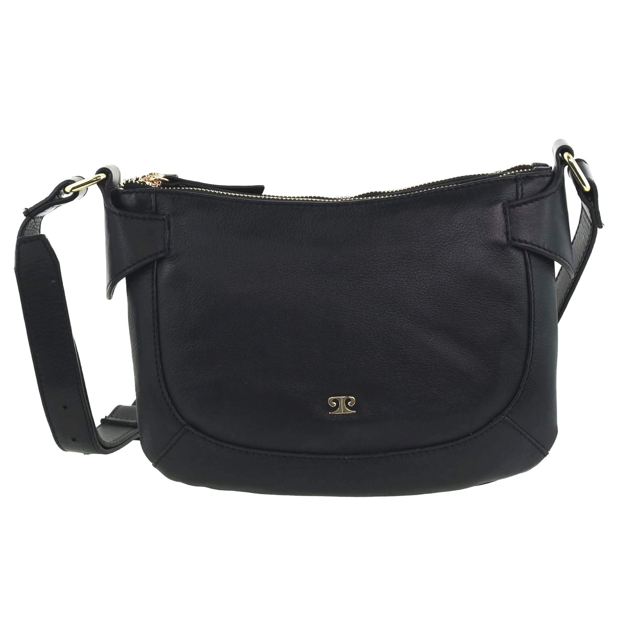 Pierre Cardin Ladies Leather Sleek Crossbody Bag in Black