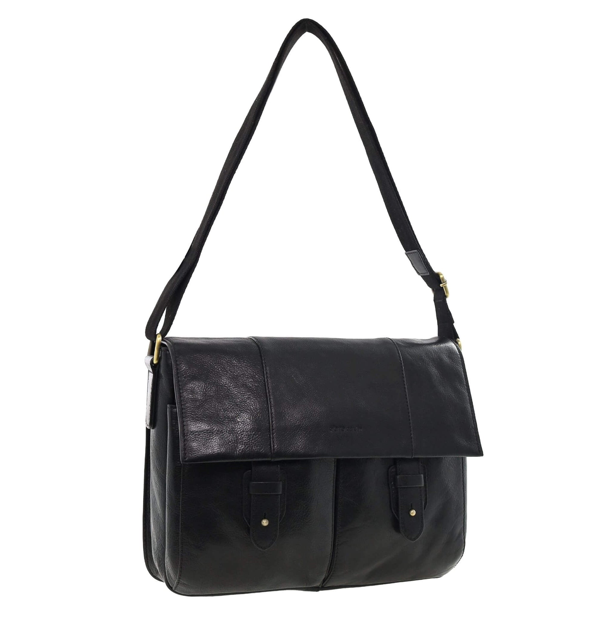 Pierre Cardin Men's Leather Messenger/Laptop Bag in Black