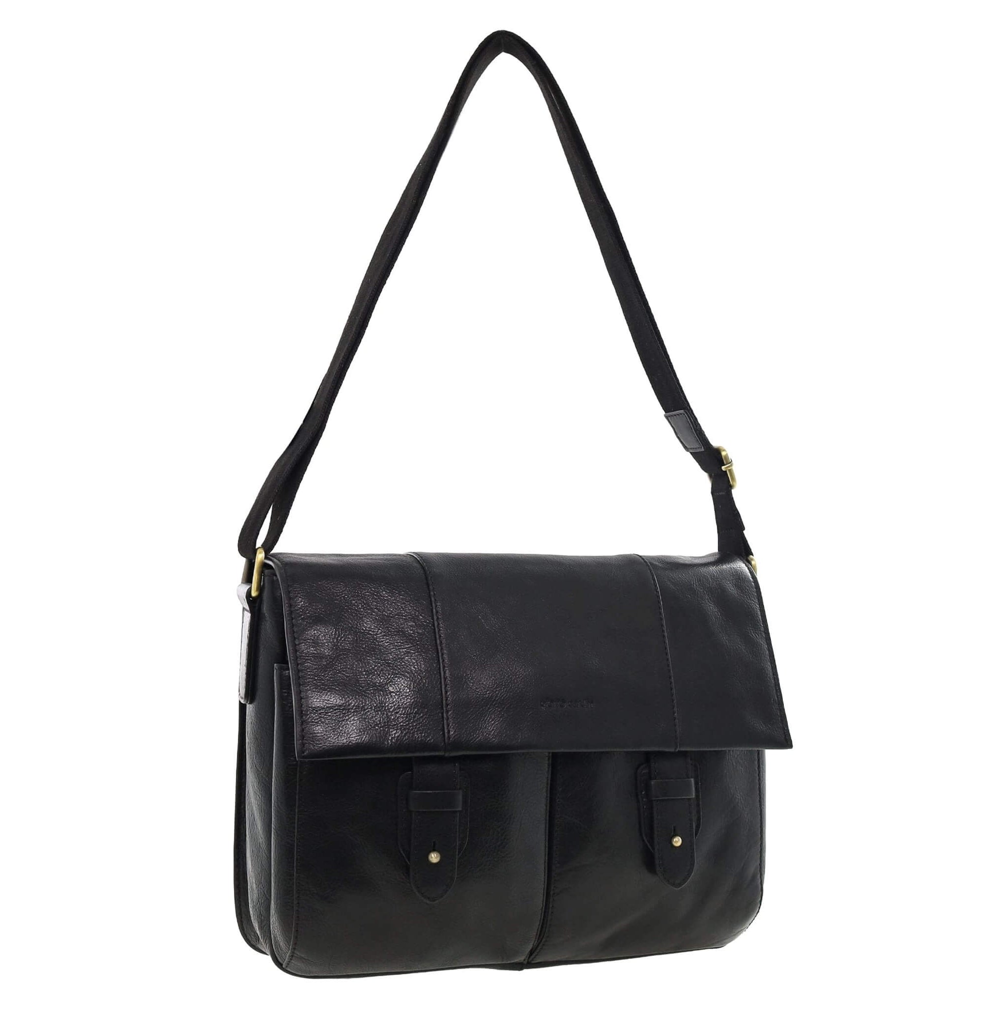 Pierre Cardin Men's Leather Messenger/Laptop Bag in Black