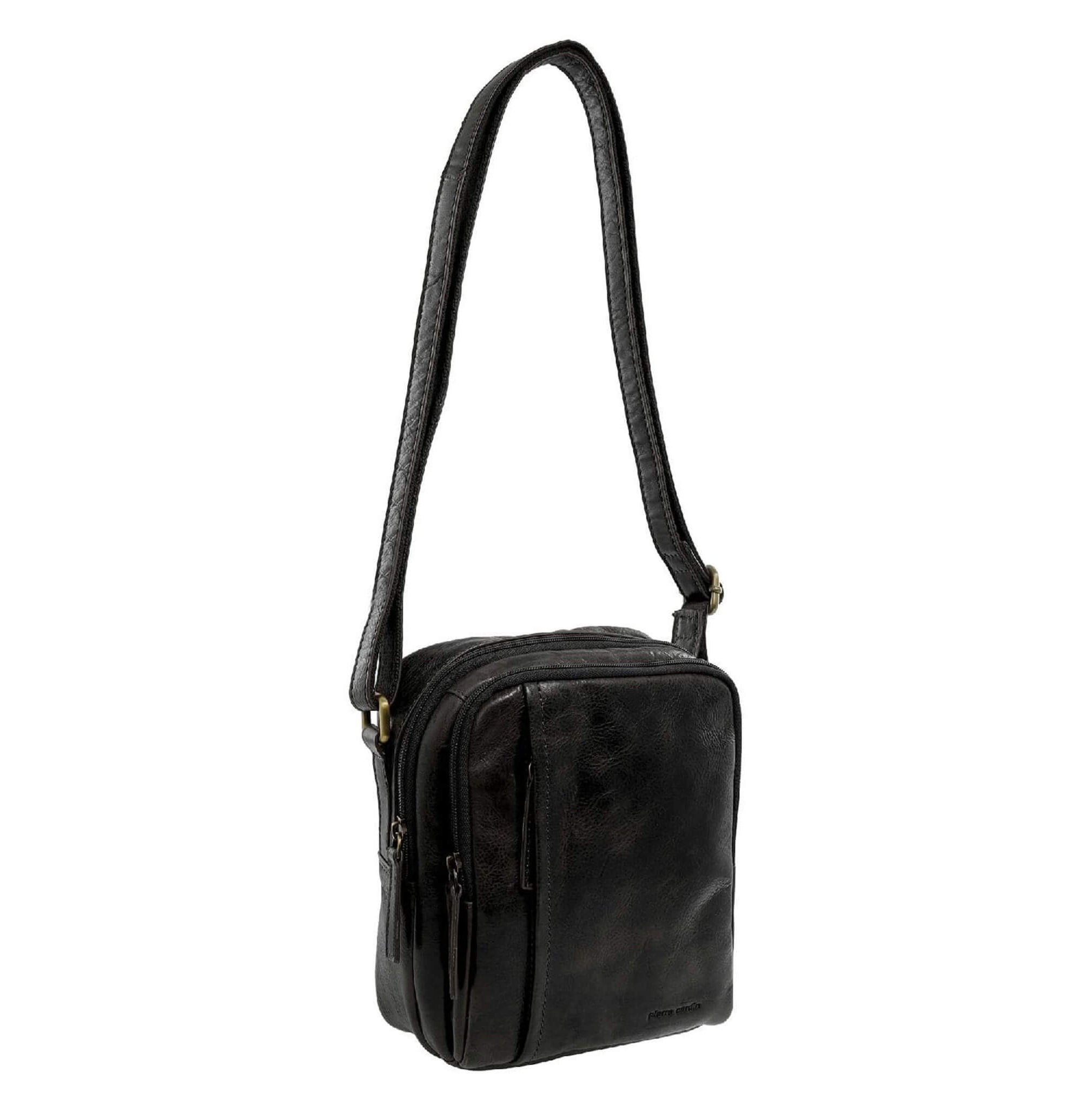 Pierre Cardin Men's Leather Crossbody Bag in Black