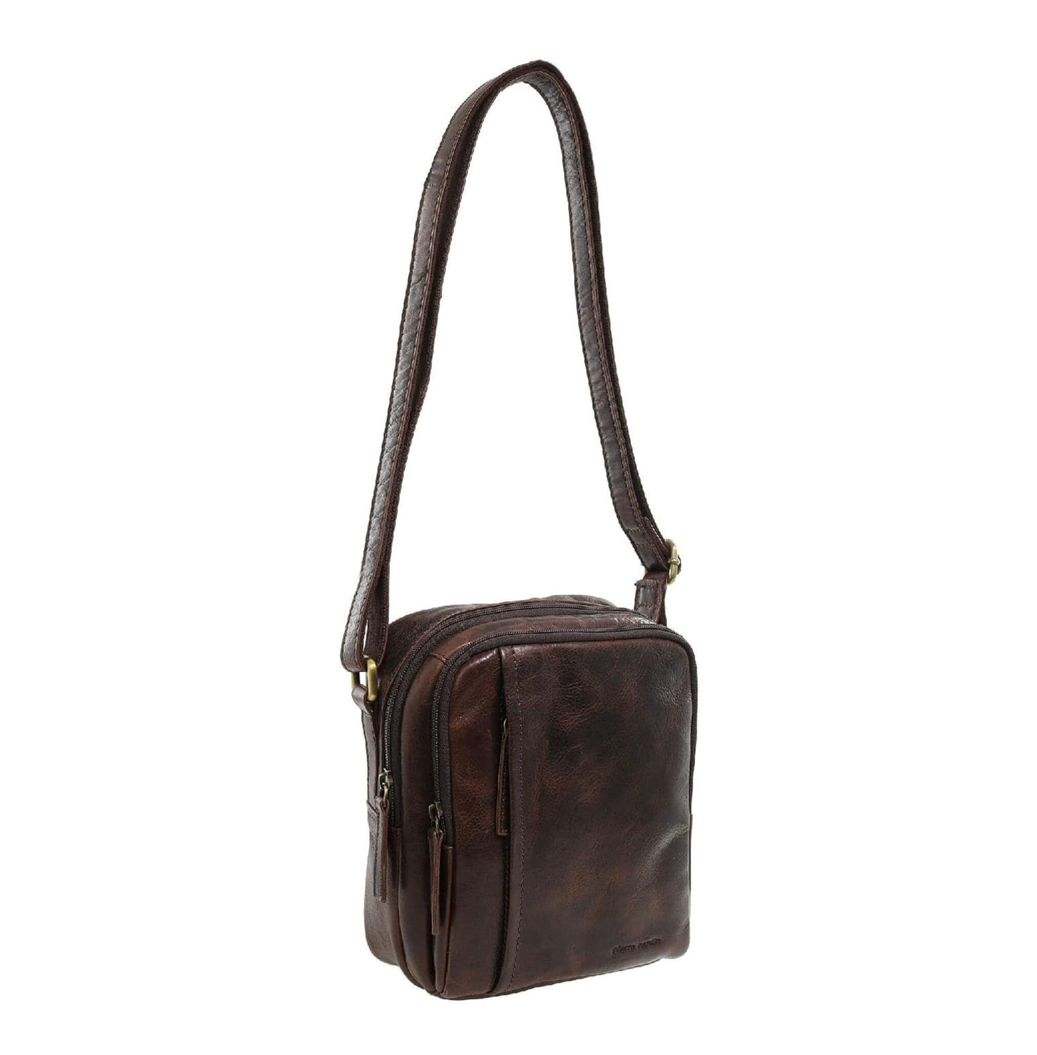 Pierre Cardin Men's Leather Crossbody Bag in Chocolate