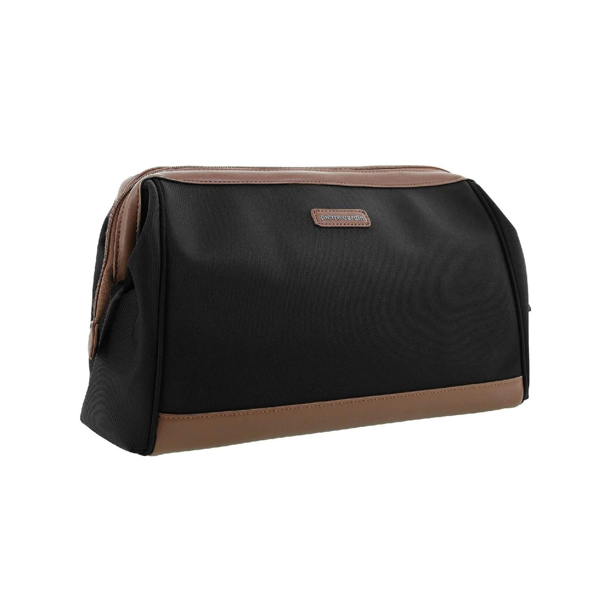 Pierre Cardin PC4128 nylon toiletry bag with brown vegan leather trim.
